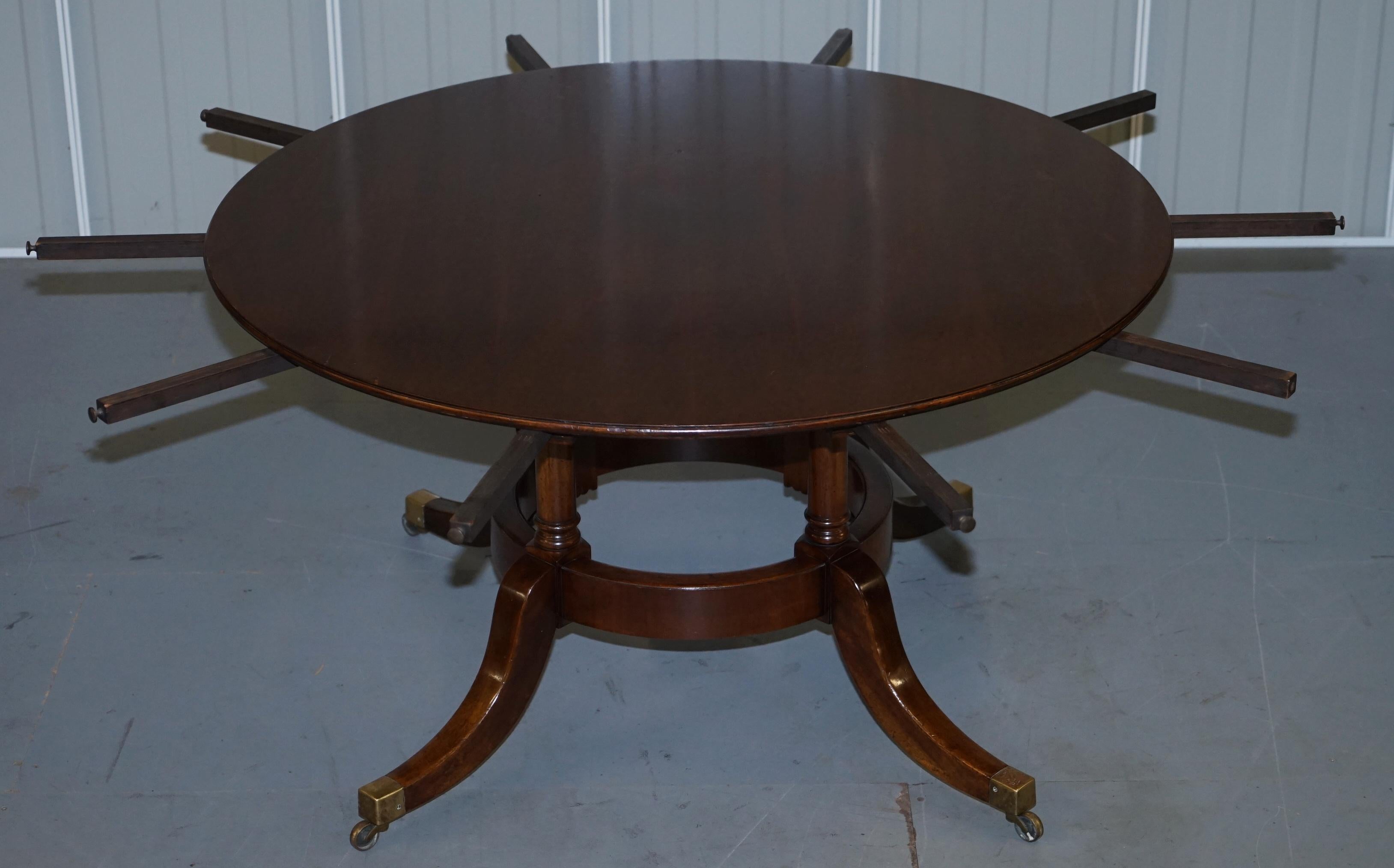 Brass Vintage Solid Hardwood Extending Round Jupe Dining Table with Cabinet & Fittings