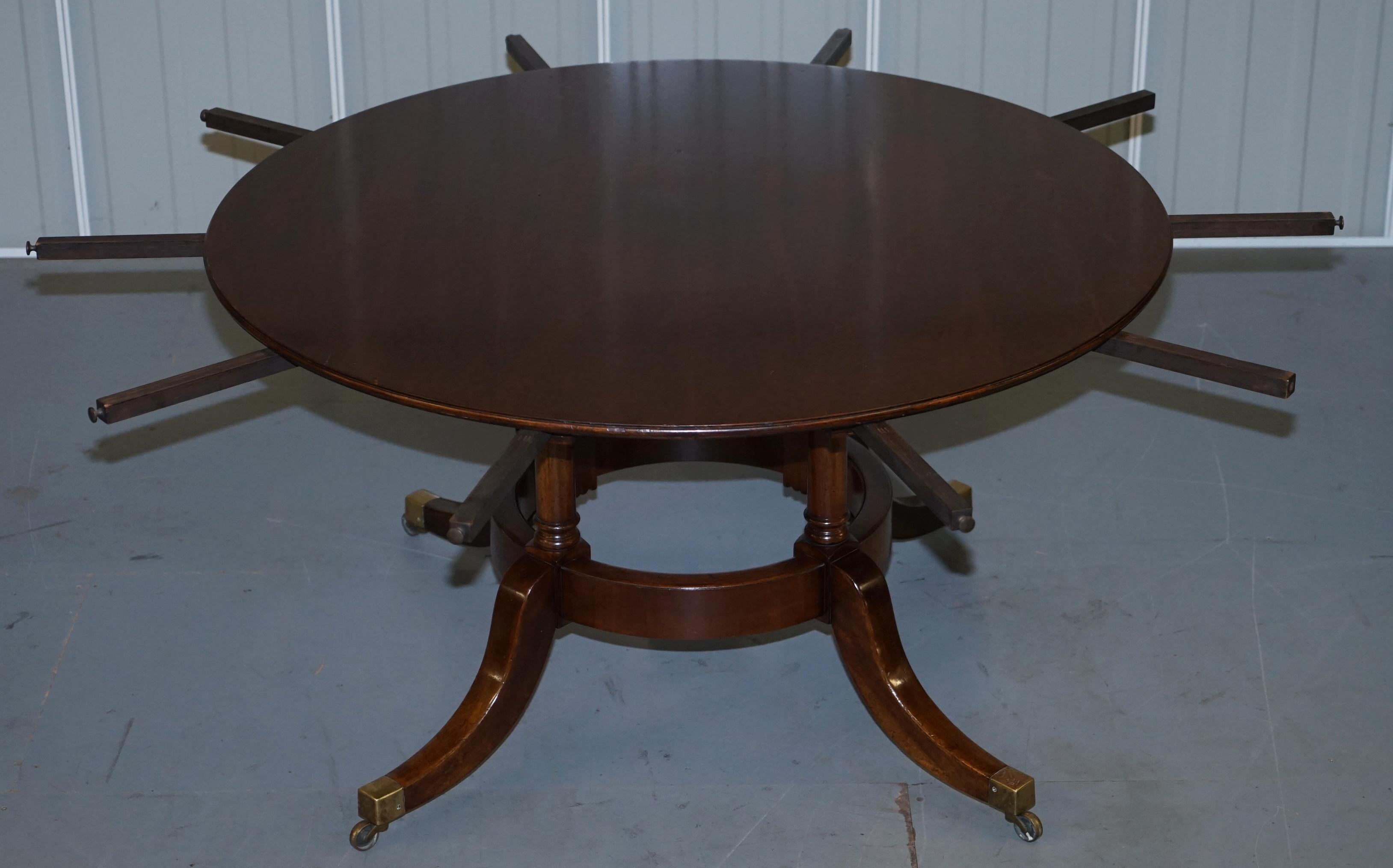 Contemporary Vintage Solid Hardwood Extending Round Jupe Dining Table with Cabinet & Fittings