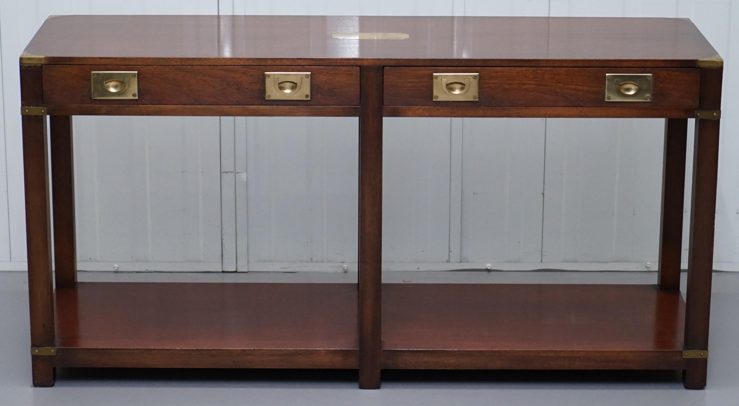 We are delighted to this lovely vintage Bevan Funnell Military Campaign style solid mahogany console table sideboard with drawers

These are part of a suite, I have the matching pair of side table sized chests of drawers listed under my other