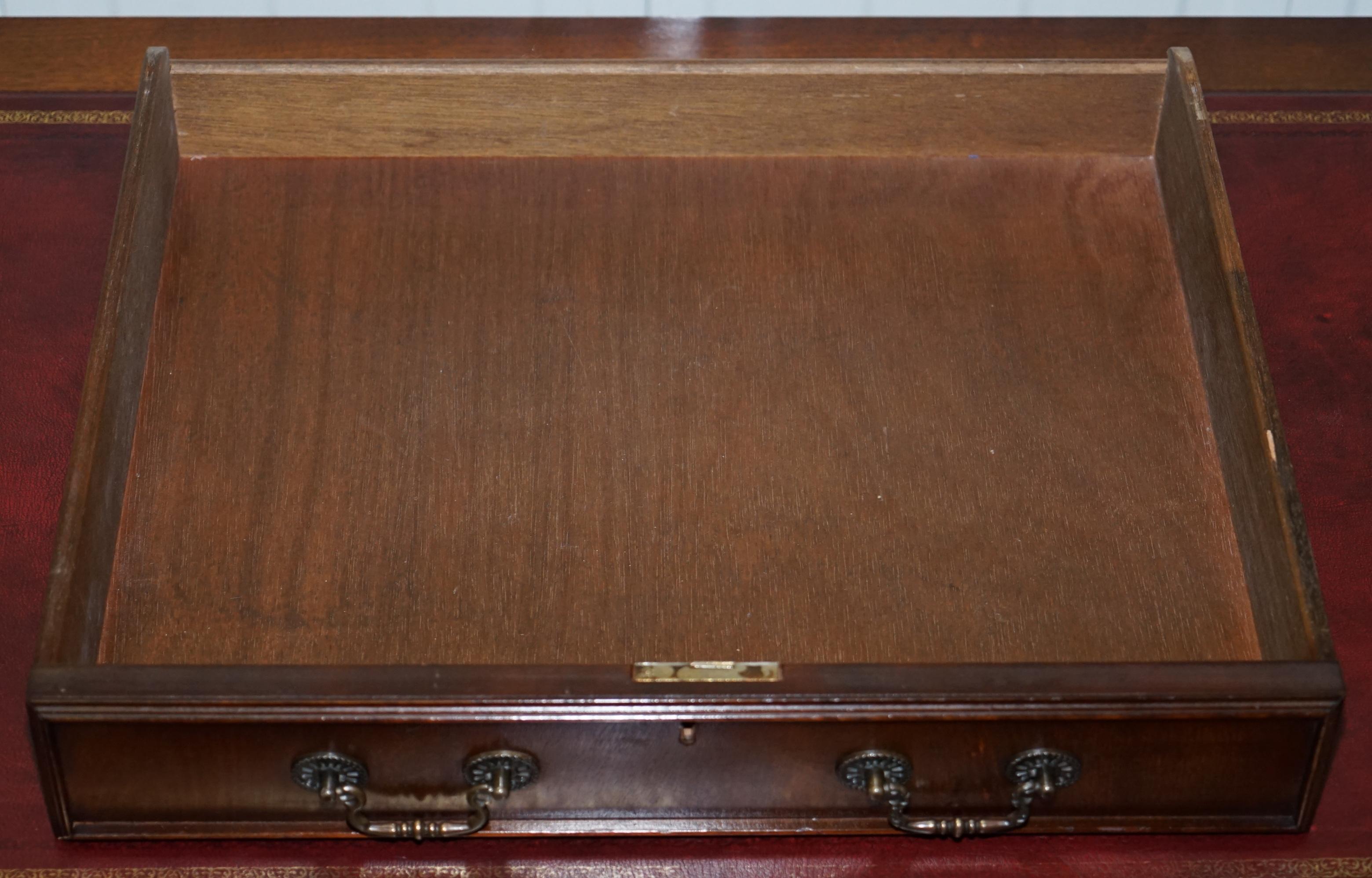 Vintage Solid Mahogany & Oak Twin Pedestal Partner Desk Oxblood Leather Surface 5