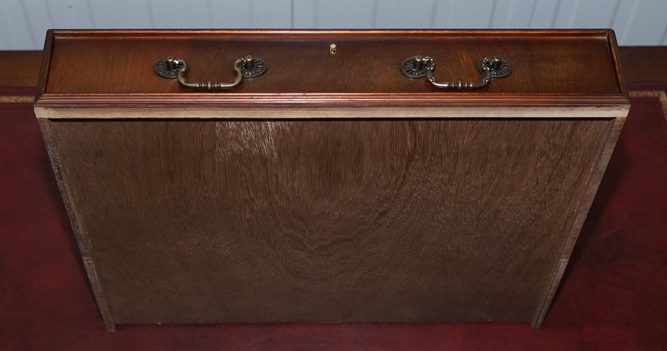 Vintage Solid Mahogany & Oak Twin Pedestal Partner Desk Oxblood Leather Surface 6