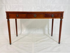 Vintage Solid Mahogany Writing Desk with Leather Top and Brass Hardware