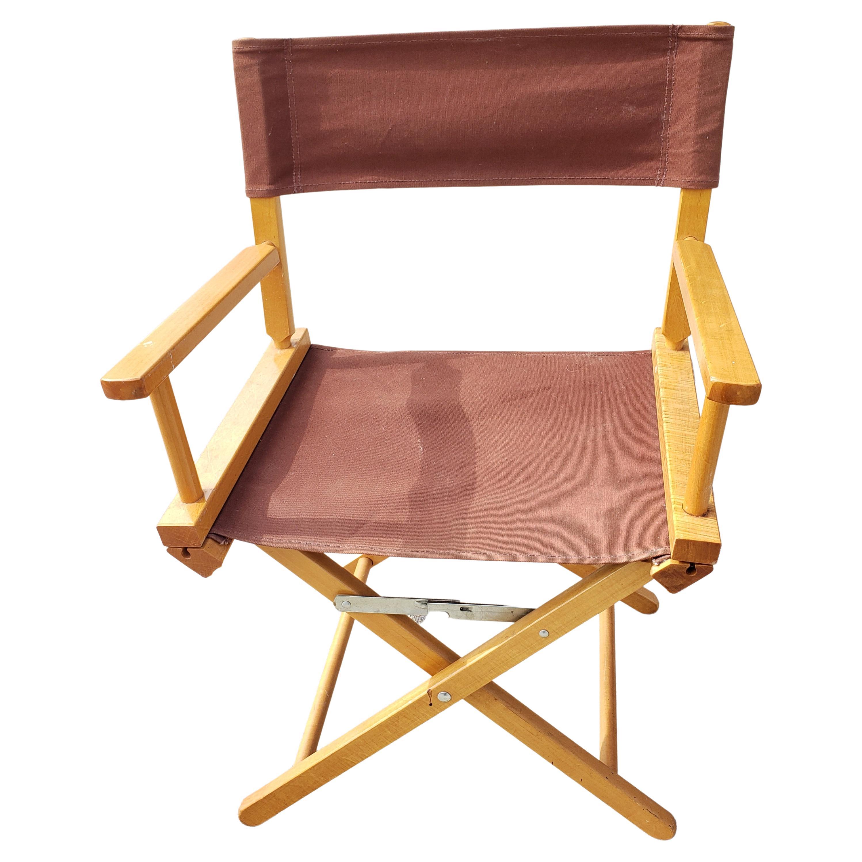 Directors-Stühle Vintage aus massivem Ahornholz mit brauner Segeltuchpolsterung, Vintage, ein Paar (Amerikanische Klassik) im Angebot