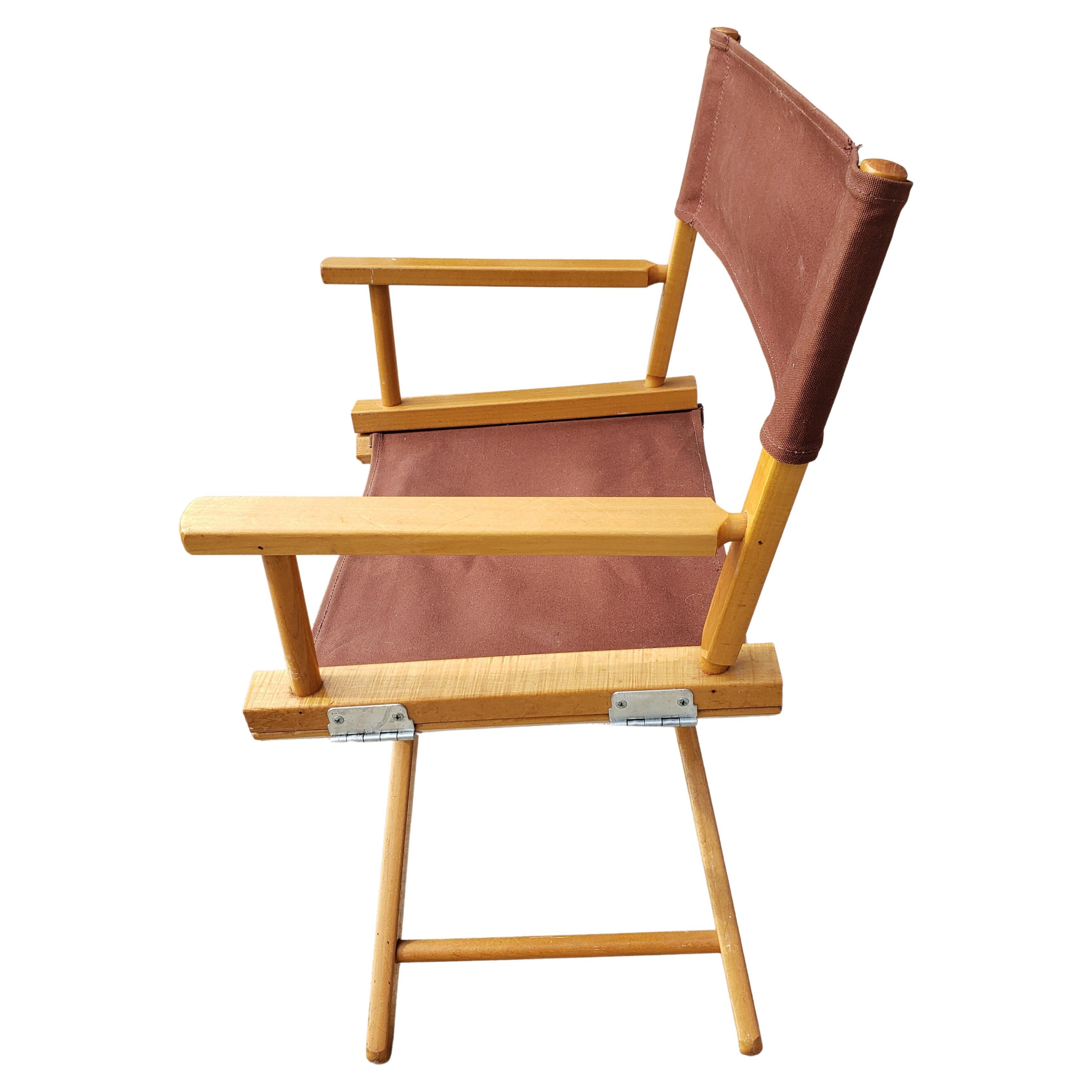 Directors-Stühle Vintage aus massivem Ahornholz mit brauner Segeltuchpolsterung, Vintage, ein Paar (amerikanisch) im Angebot