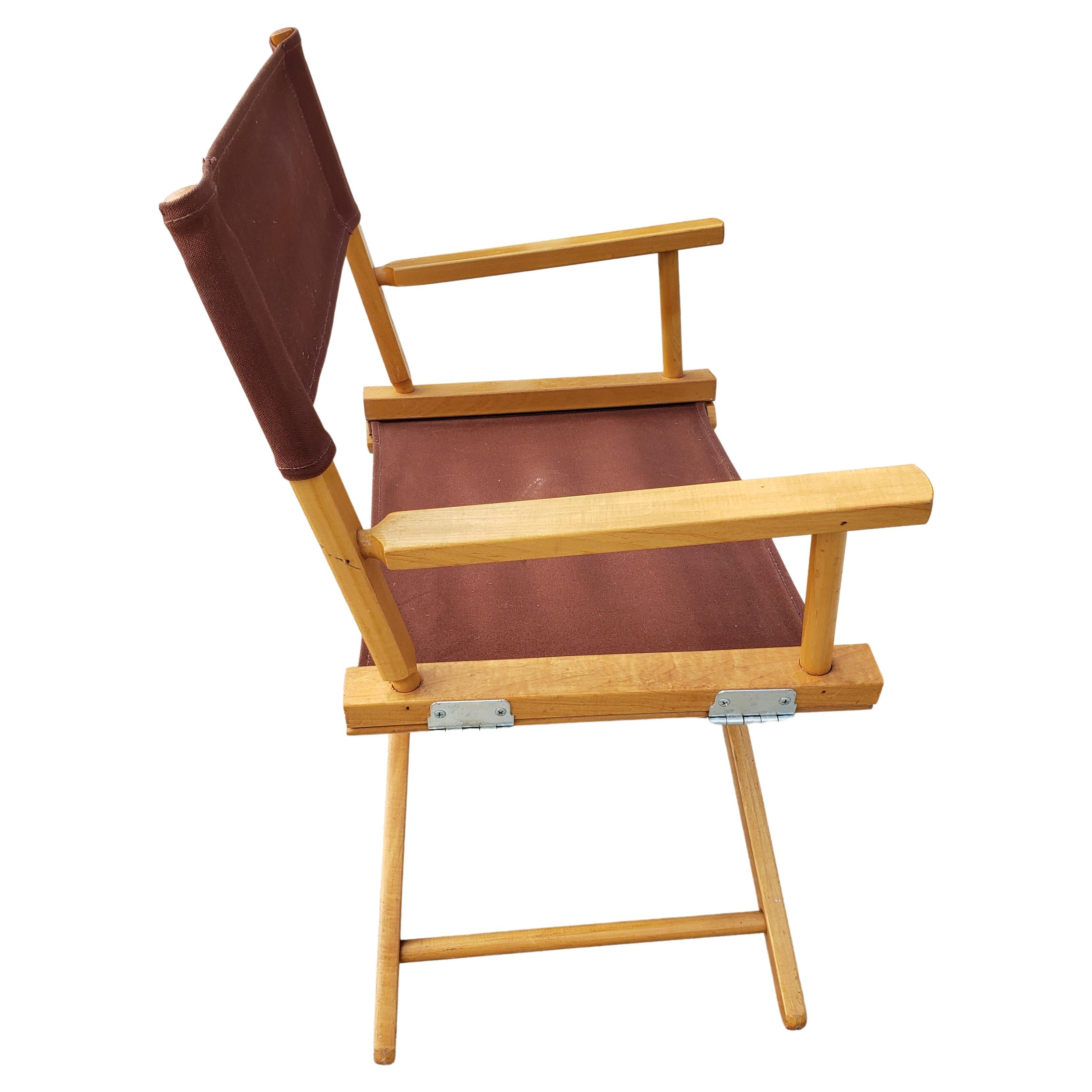 Directors-Stühle Vintage aus massivem Ahornholz mit brauner Segeltuchpolsterung, Vintage, ein Paar (Holzarbeit) im Angebot