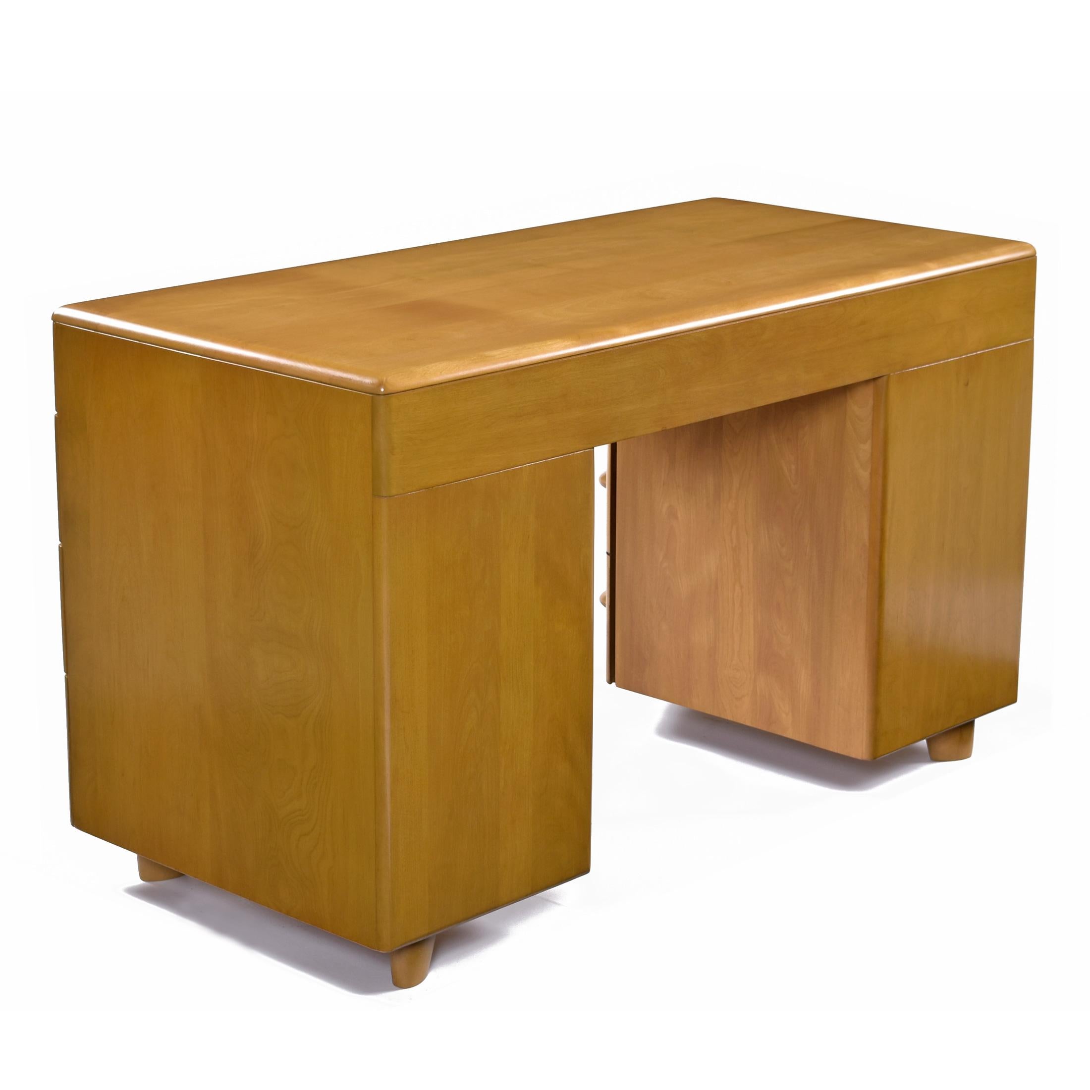 American Vintage Solid Maple Heywood Wakefield Wheat Writing Desk With Cats Eye Chair