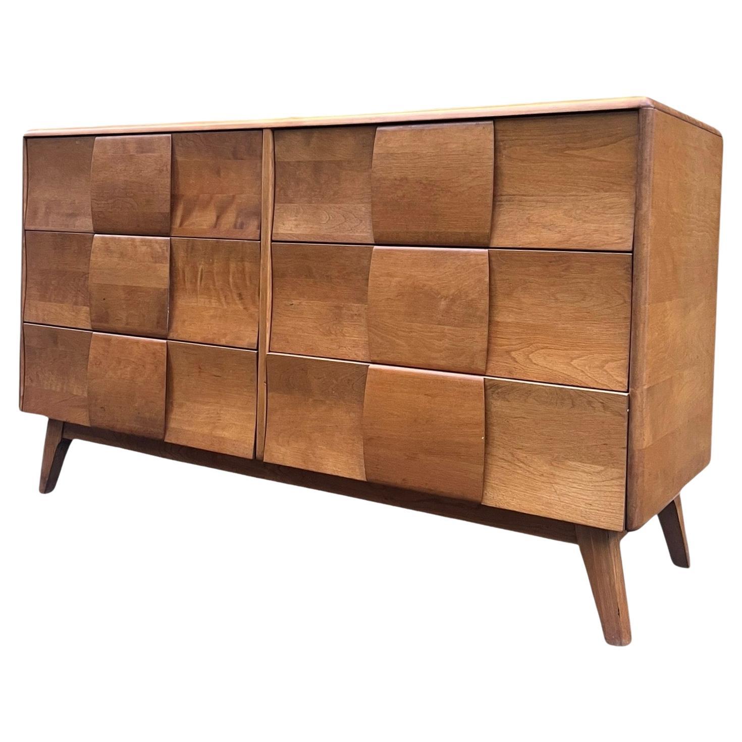 Vintage Solid Maple Mid Century Modern Heywood Wakefield 6 Drawer Dresser
