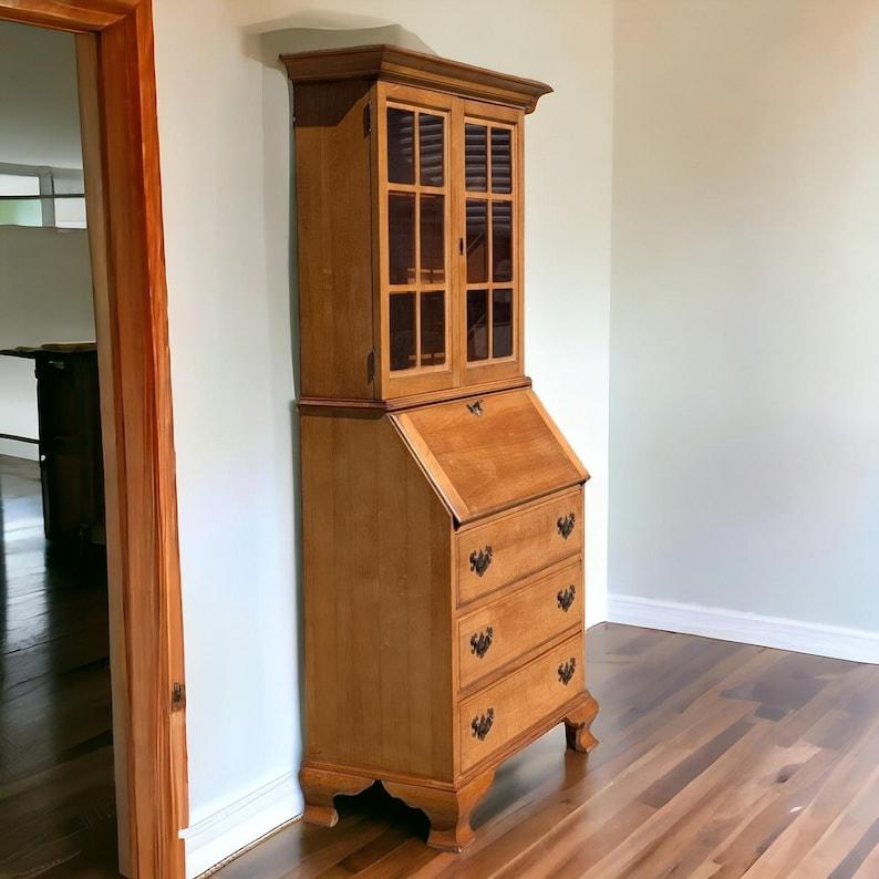 Vintage Solid Maple Secretary Cabinet, Desk, Storage, Entryway, Living Room, Colonial, Early American, Traditional, Wood

Measurements: 67.75
