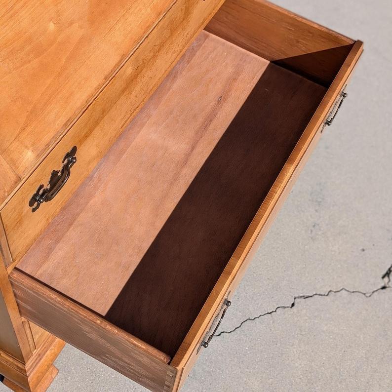 20th Century Vintage Solid Maple Secretary Cabinet, Desk, Storage, Entryway, Living Room
