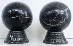 Vintage Solid Marble Orbs Spheres Mounted on Bases, Matched Pair
