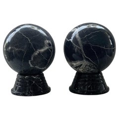 Esferas Vintage de Mármol Macizo Montadas sobre Bases, Pareja Combinada