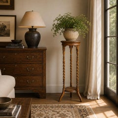 Vintage Solid Oak Barley-Twist Plant Stand