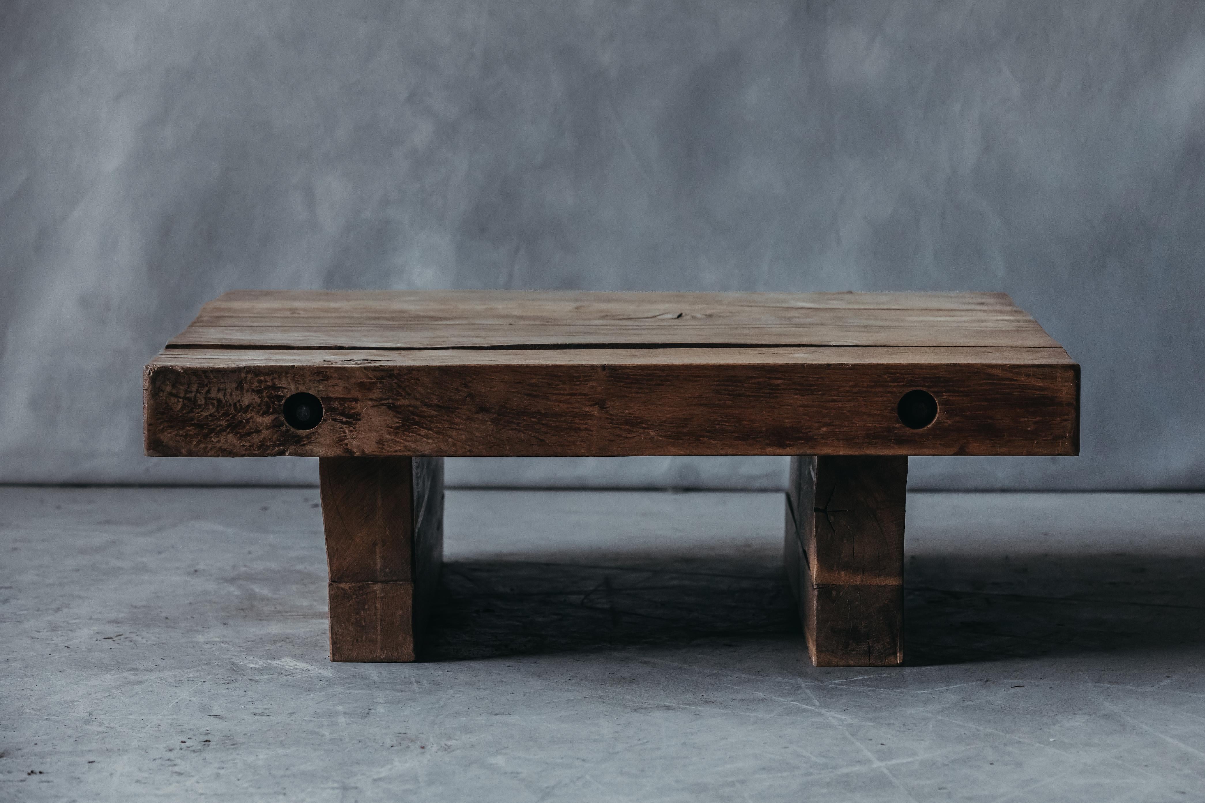 Vintage Solid Oak Coffee Table From France, circa 1970. Solid oak construction with nice patina and use.
