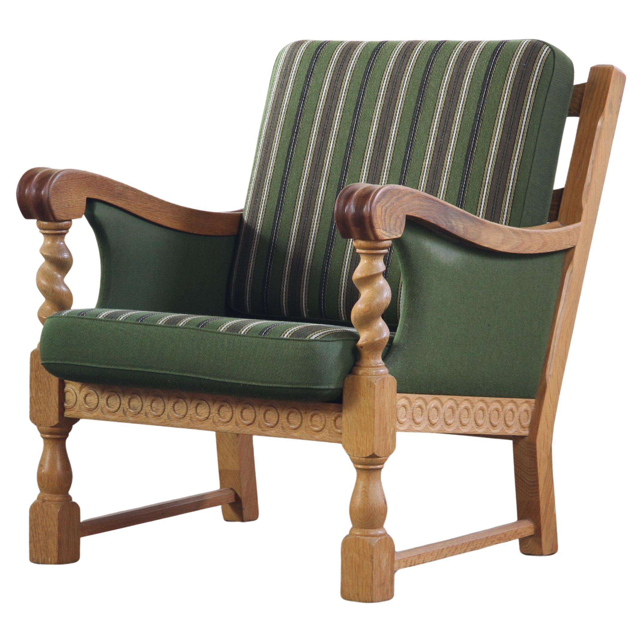 Vintage Solid Oak Danish Brutalist Lounge Chair, Henning Kjærnulf style, 1960s