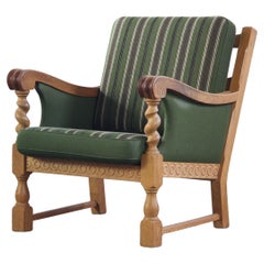 Silla de salón Brutalista danesa vintage de roble macizo, estilo Henning Kjærnulf, años 60