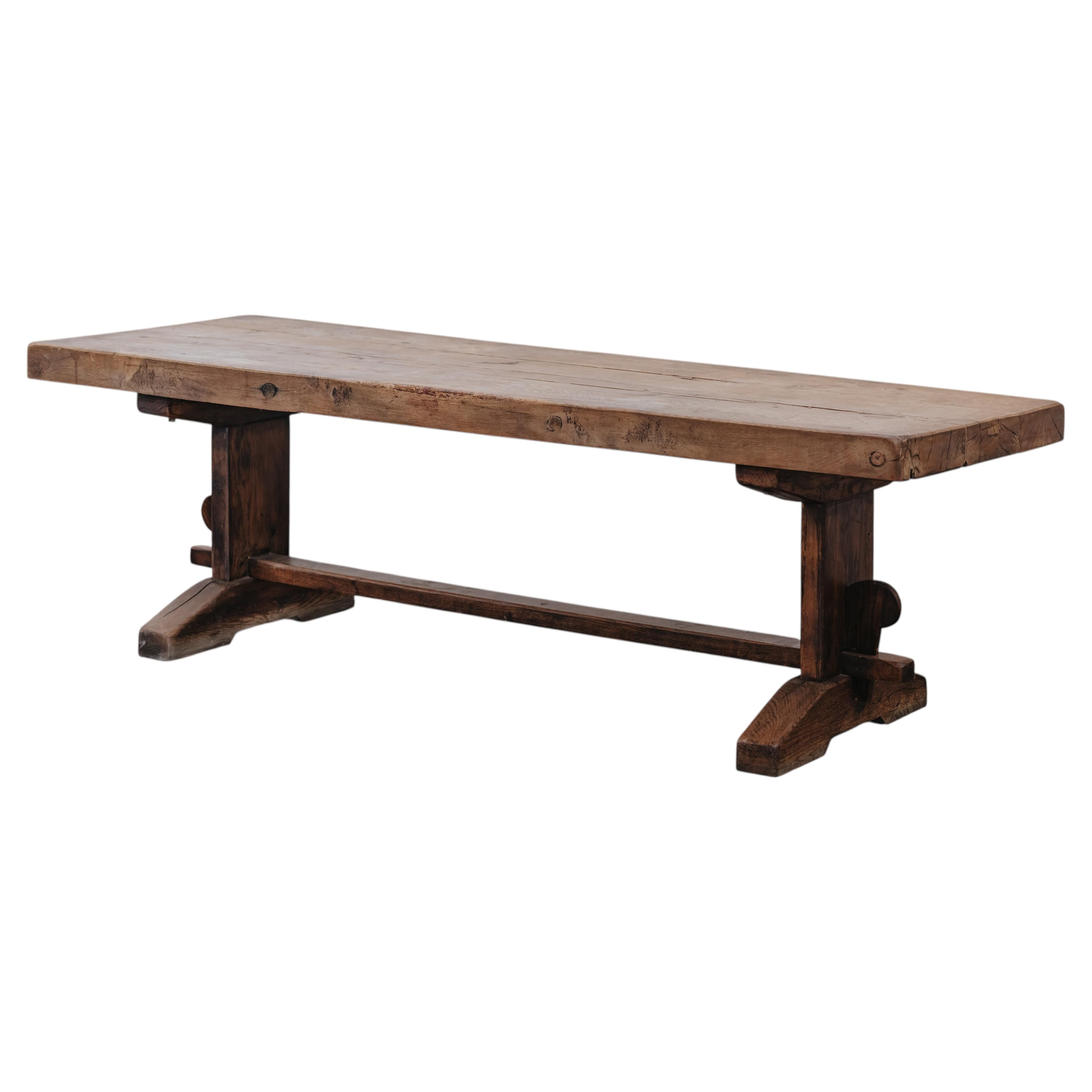 Vintage Solid Oak Dining Table From France, Circa 1960