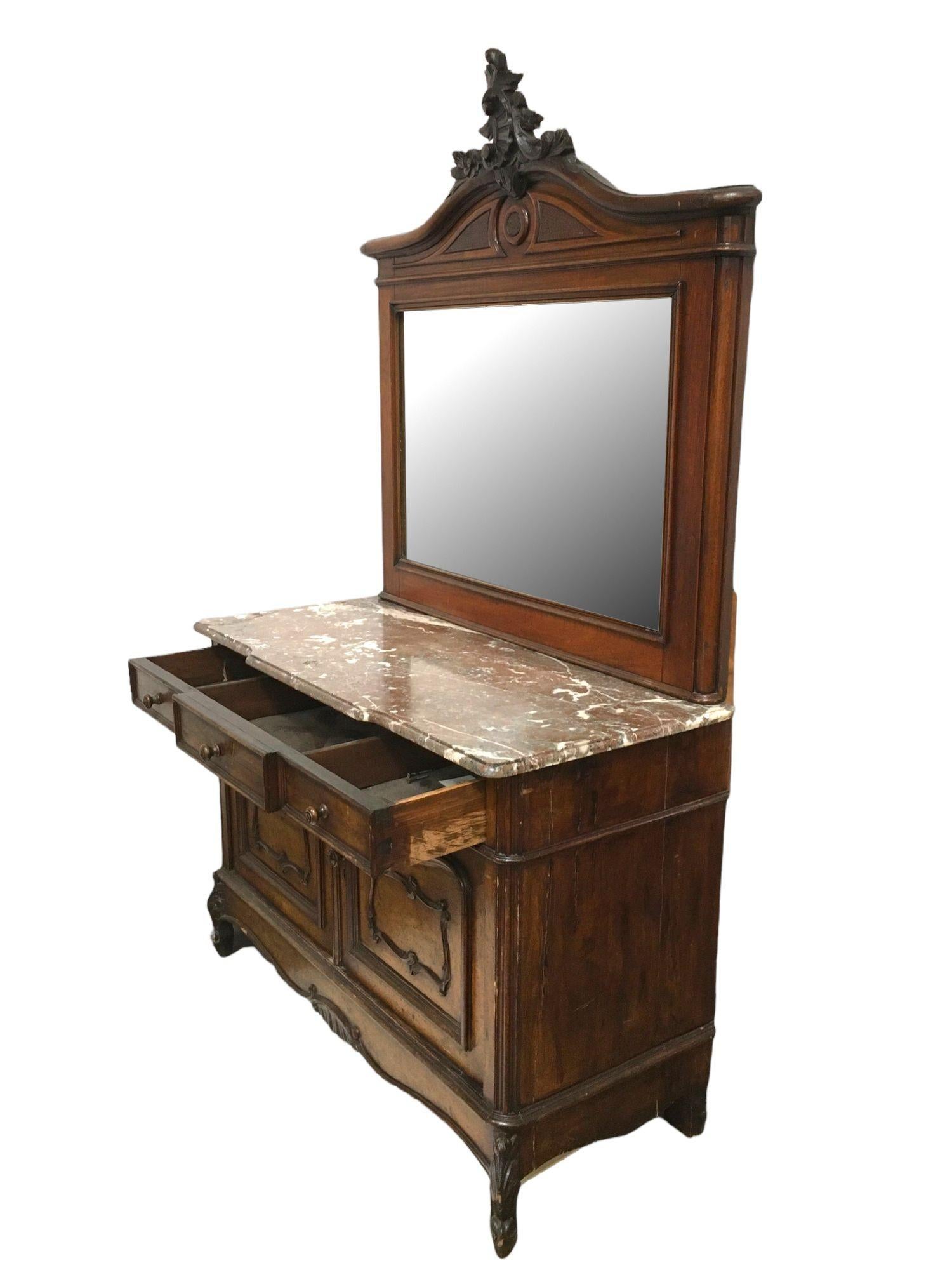 vintage wood vanity with mirror