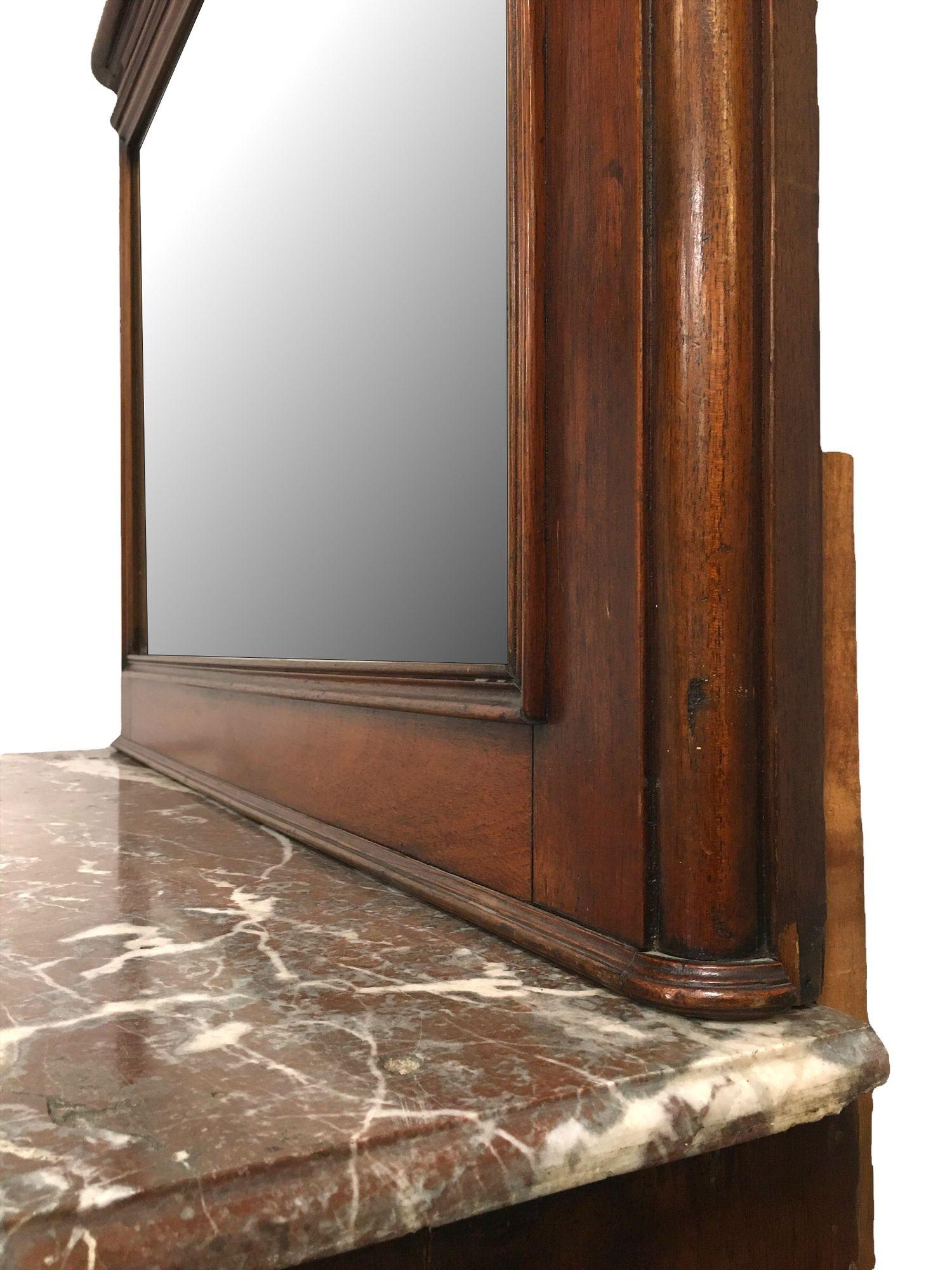 Louis XVI Frisiertisch aus massiver Eiche mit Spiegel und Marmorplatte (Eichenholz) im Angebot