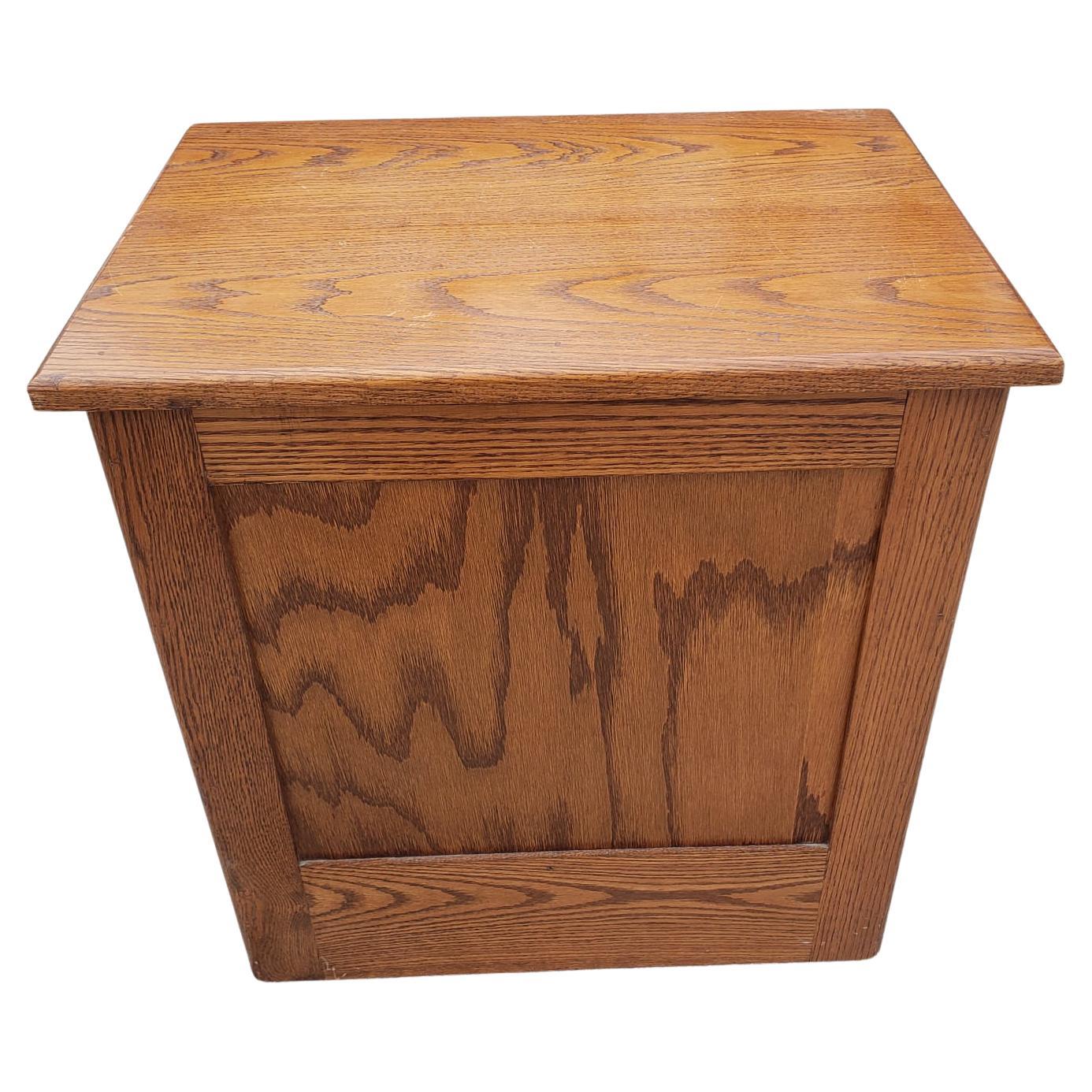 Vintage Solid Oak Ice Box Storage Side Table with Brass Hardware For Sale 2