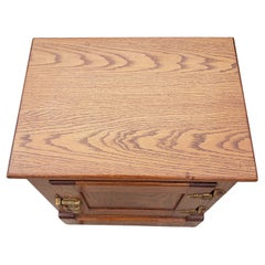 Vintage Solid Oak Ice Box Storage Side Table with Brass Hardware