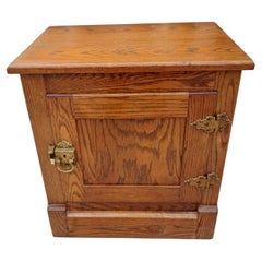 Vintage Solid Oak Ice Box Storage Side Table with Brass Hardware