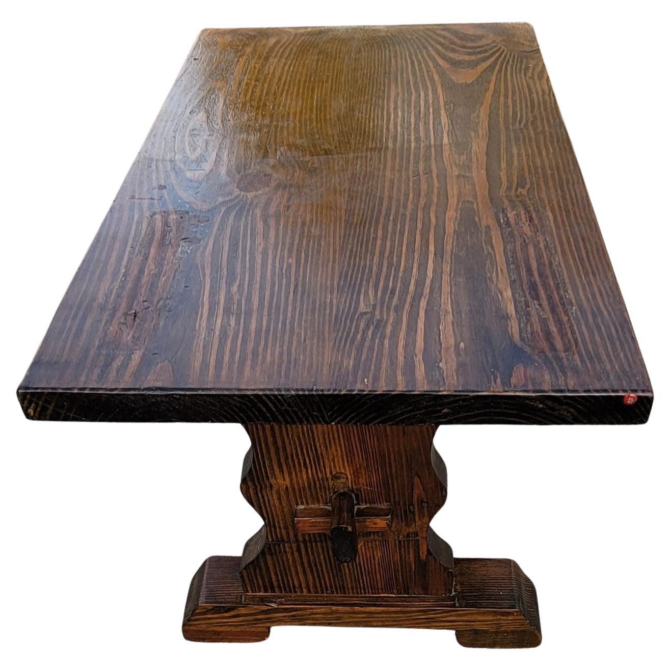 Vintage Solid Oak Jacobean Style Trestle Cocktail Table For Sale 1