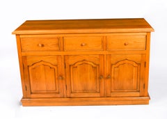 Vintage Solid Oak Panelled Three Door Sideboard 20th Century