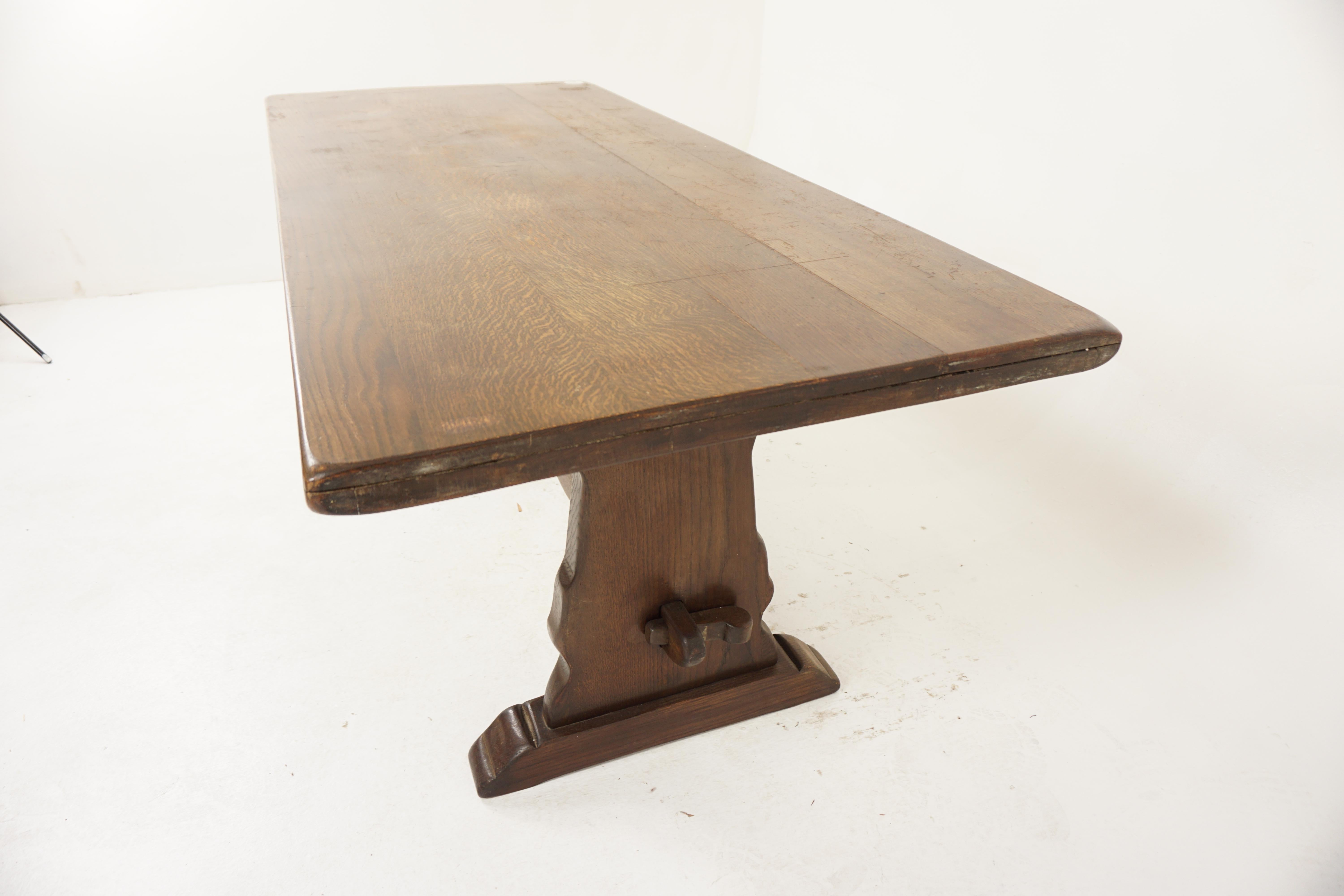 Hand-Crafted Vintage Solid Oak Refectory Dining Farmhouse Table, Scotland 1930, H1031