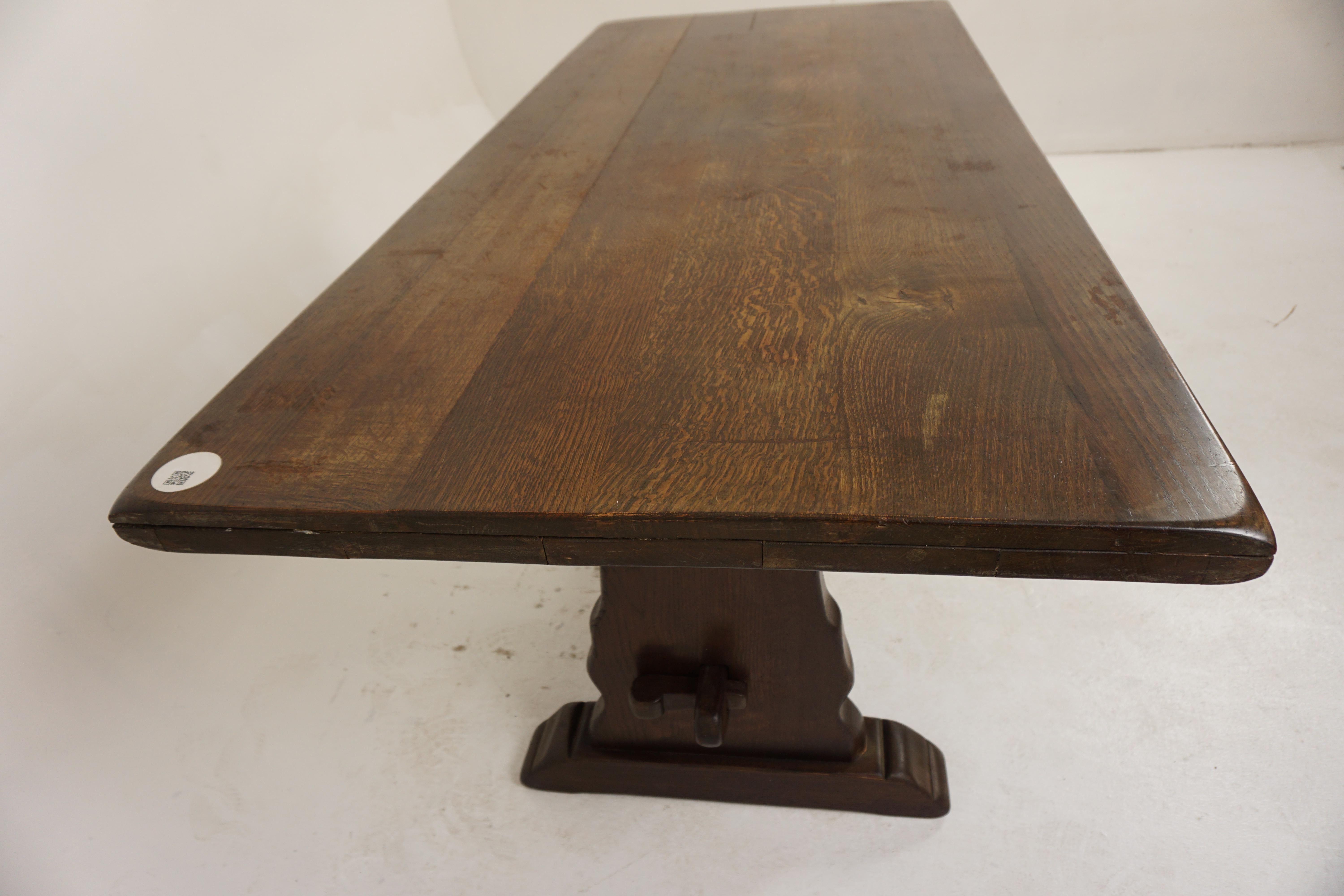 Vintage Solid Oak Refectory Dining Farmhouse Table, Scotland 1930, H1031 In Good Condition In Vancouver, BC
