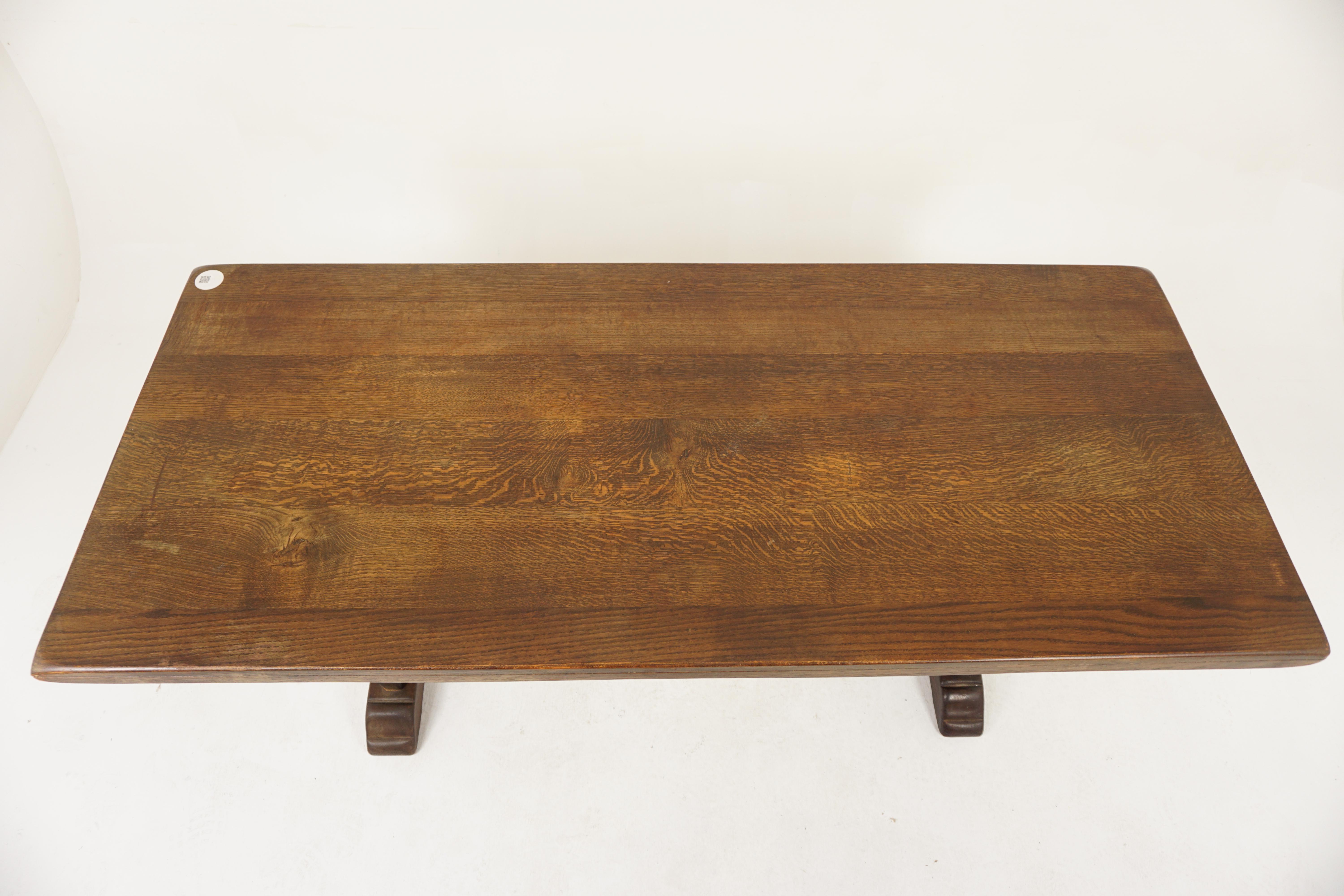 Vintage Solid Oak Refectory Dining Farmhouse Table, Scotland 1930, H1031 1