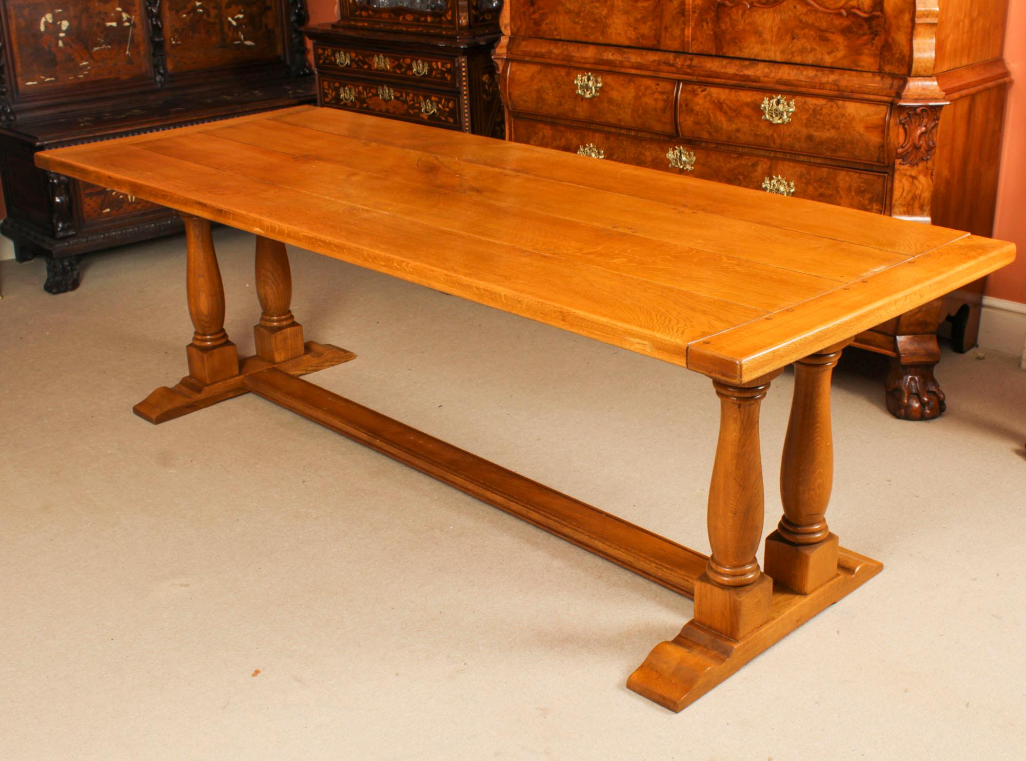 20th Century Vintage solid oak Refectory Dining Table, 8 Chairs and Sideboard Late 20th C For Sale