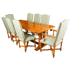 Mesa de comedor de refectorio vintage de roble macizo 8 sillas y aparador Finales del siglo XX