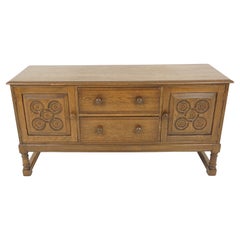 Vintage Solid Oak Sideboard, Dresser, Buffet, Scotland 1930, H1157