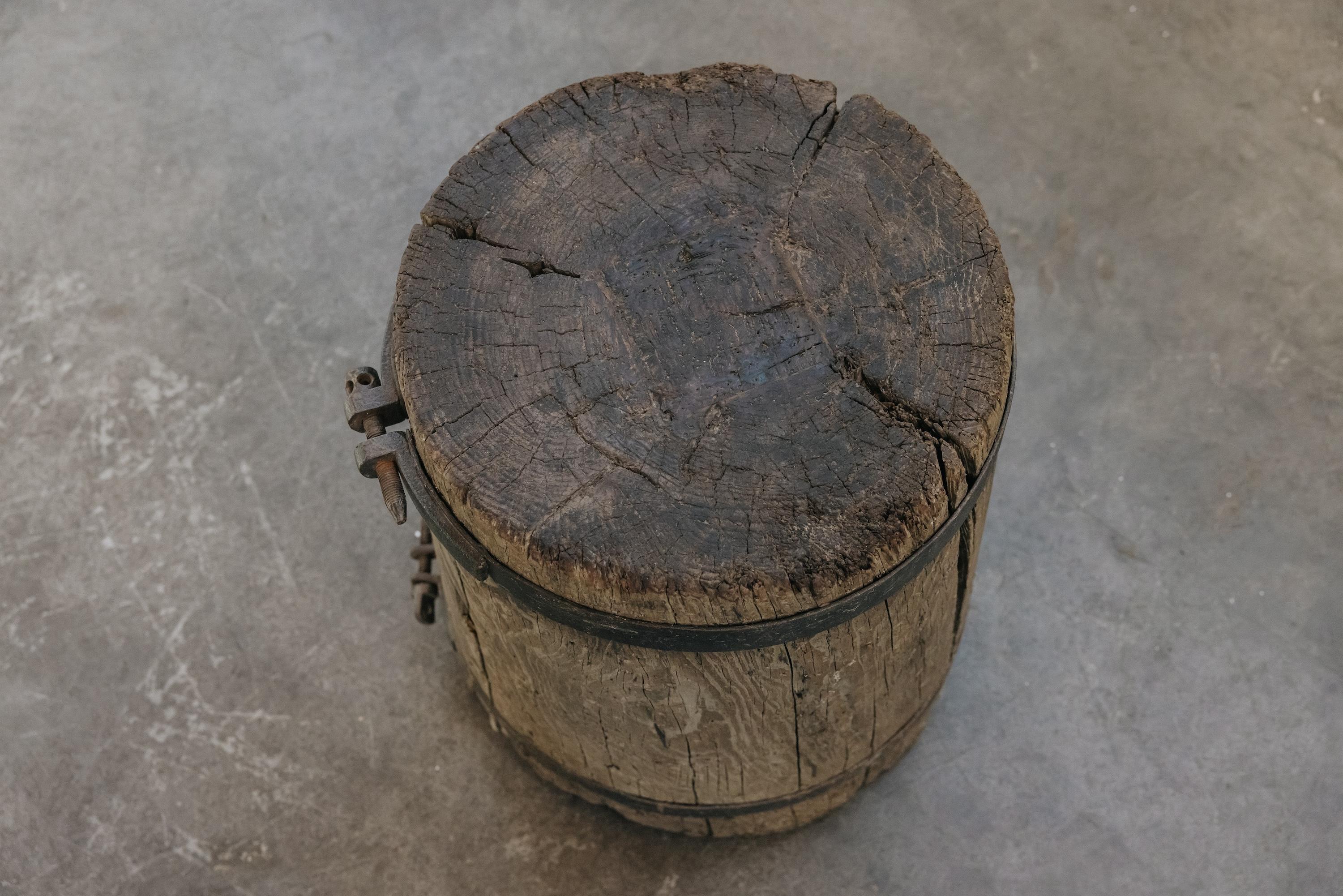 European Vintage Solid Oak Slab Side Table From France, Circa 1940 For Sale