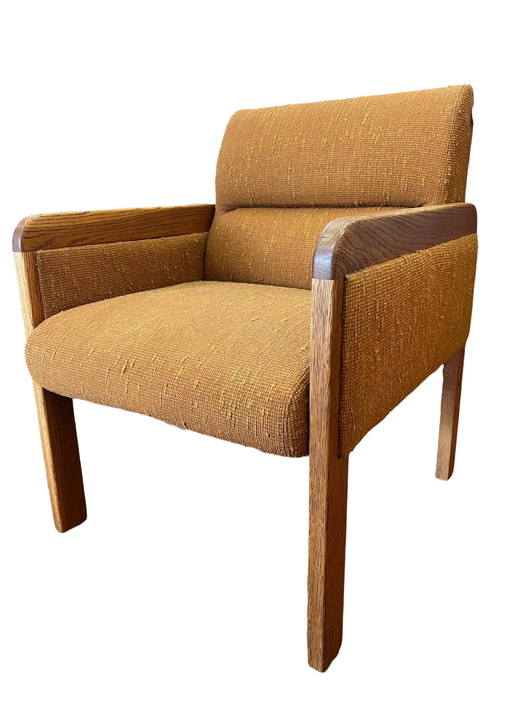 Mid-20th Century Vintage Solid Oak Upholstered Mid-Century Modern Sofa Chair For Sale