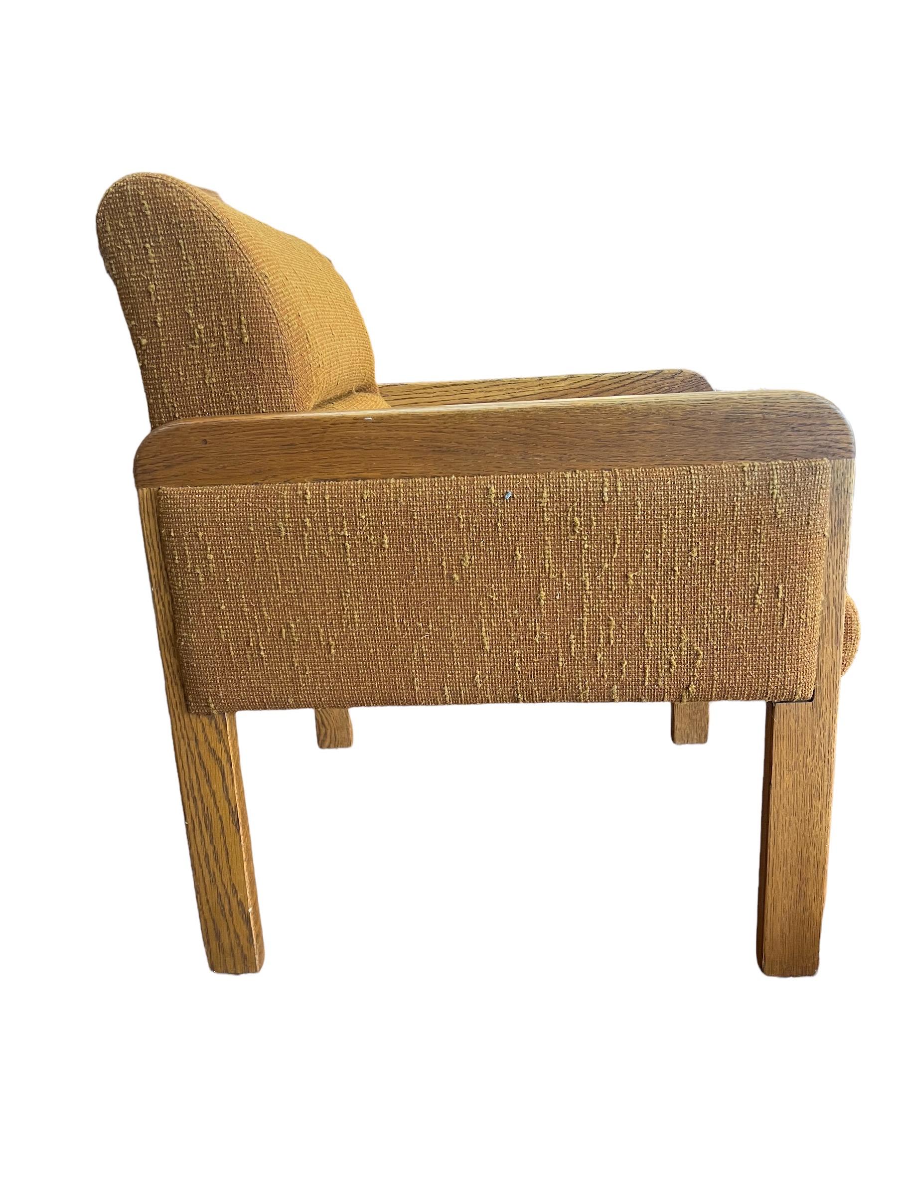 Vintage Solid Oak Upholstered Mid-Century Modern Sofa Chair For Sale 3