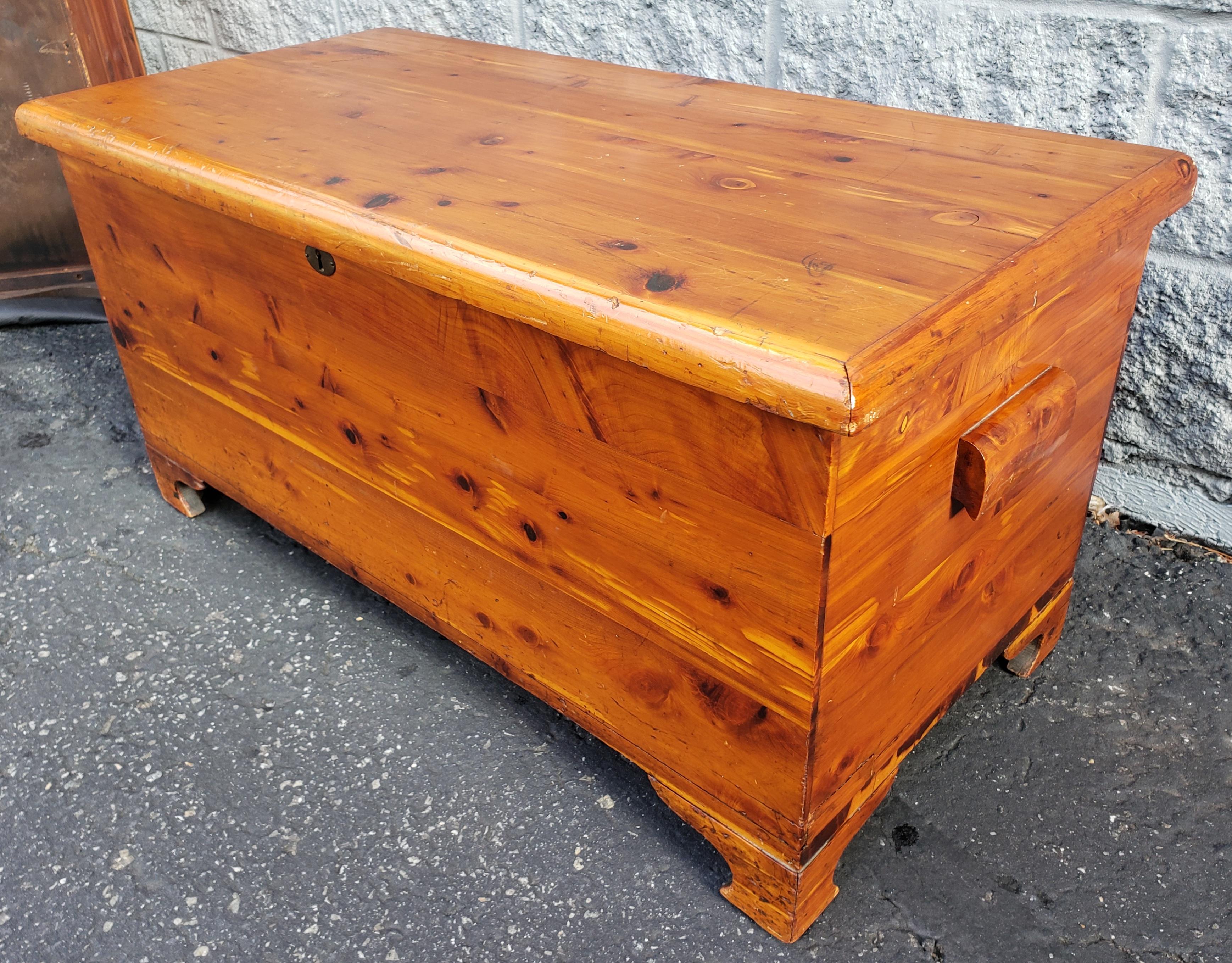Great old pine chest. Cedar lining. Solid wood handles on both sides. Very well made. Clean inside out.
Dimensions: 36