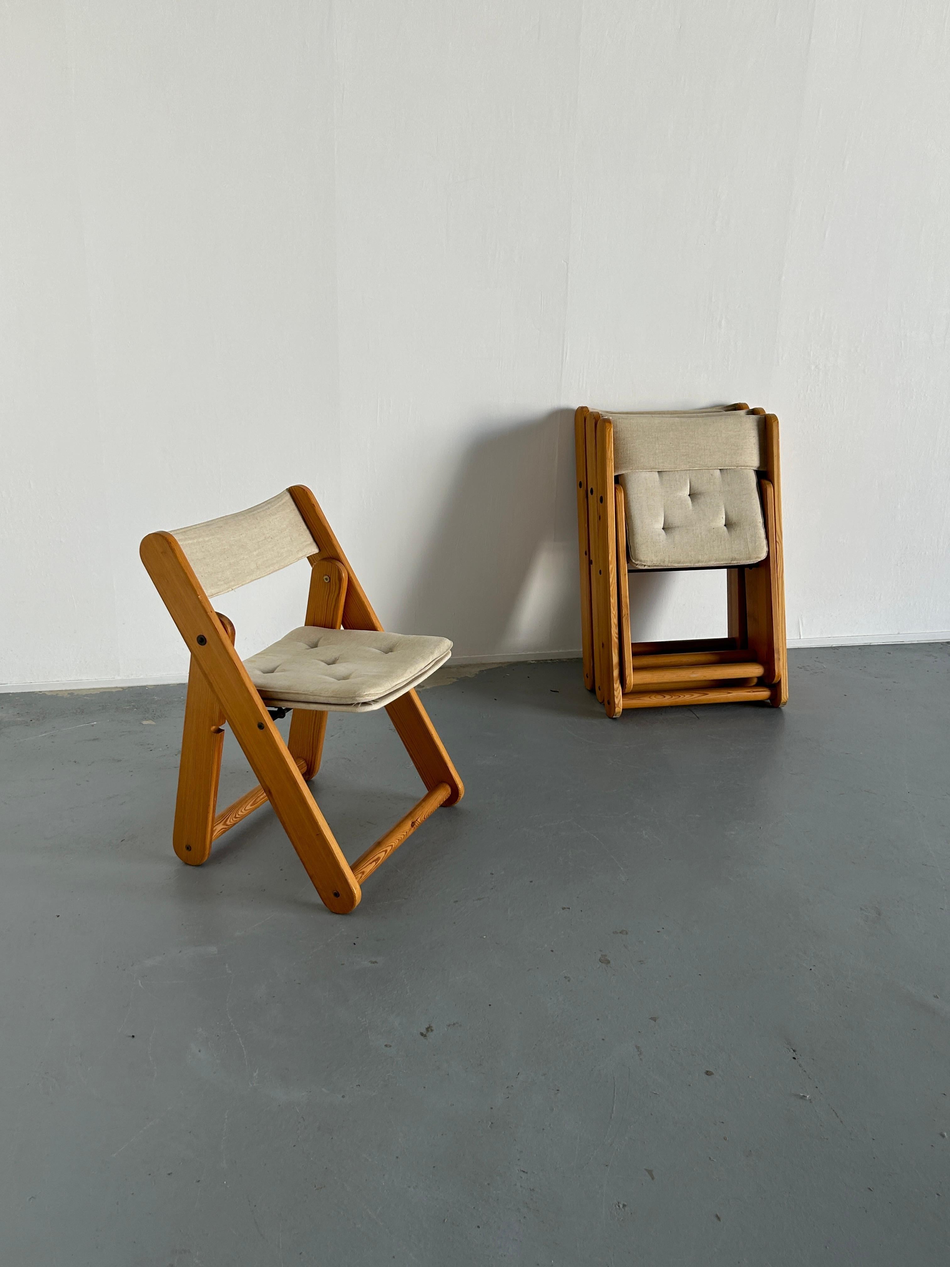 Canvas Vintage Solid Pine Kon-Tiki Folding Chairs by Gillis Lundgren for IKEA, Set of 4