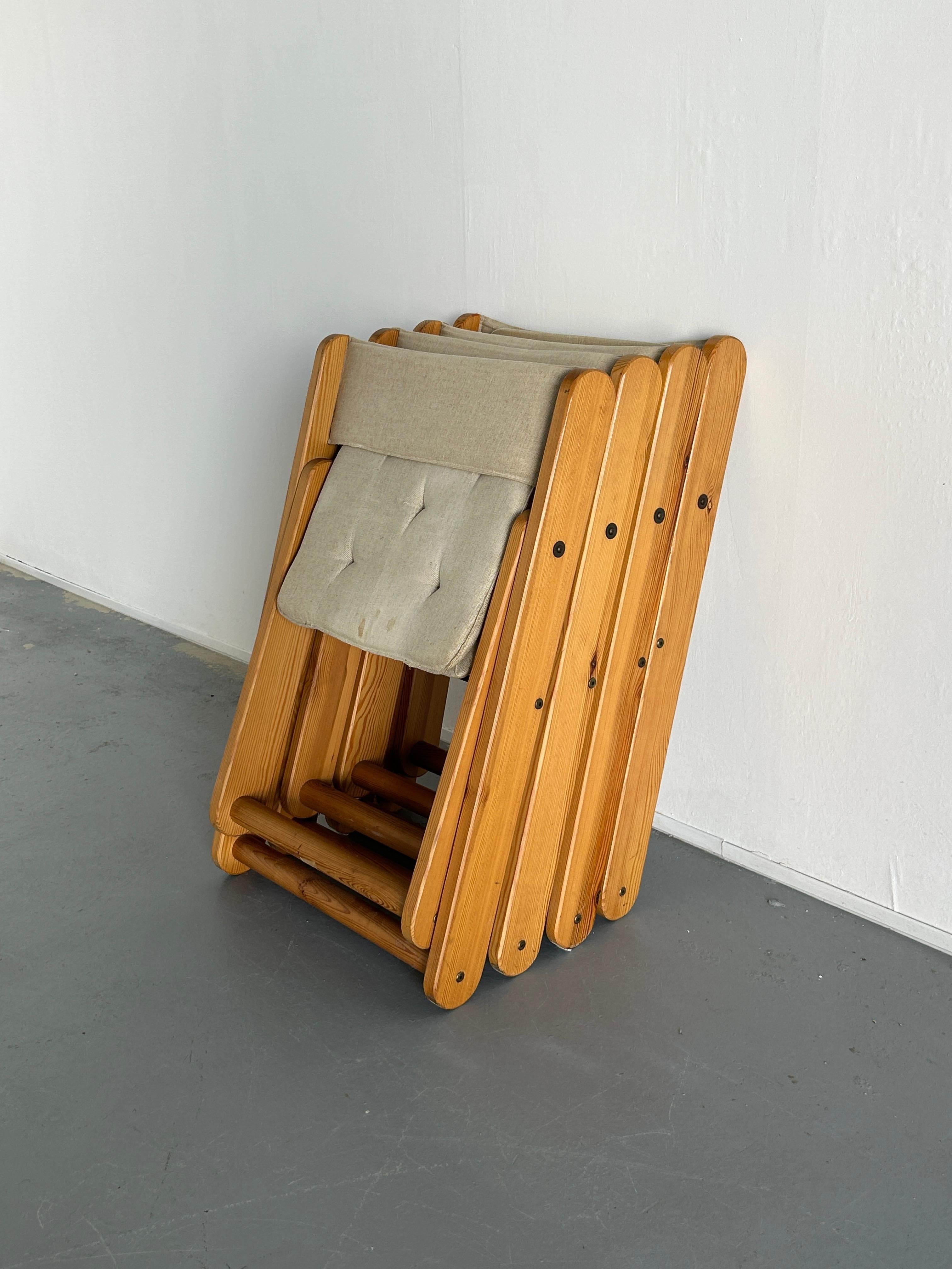 Vintage Solid Pine Kon-Tiki Folding Chairs by Gillis Lundgren for IKEA, Set of 4 1