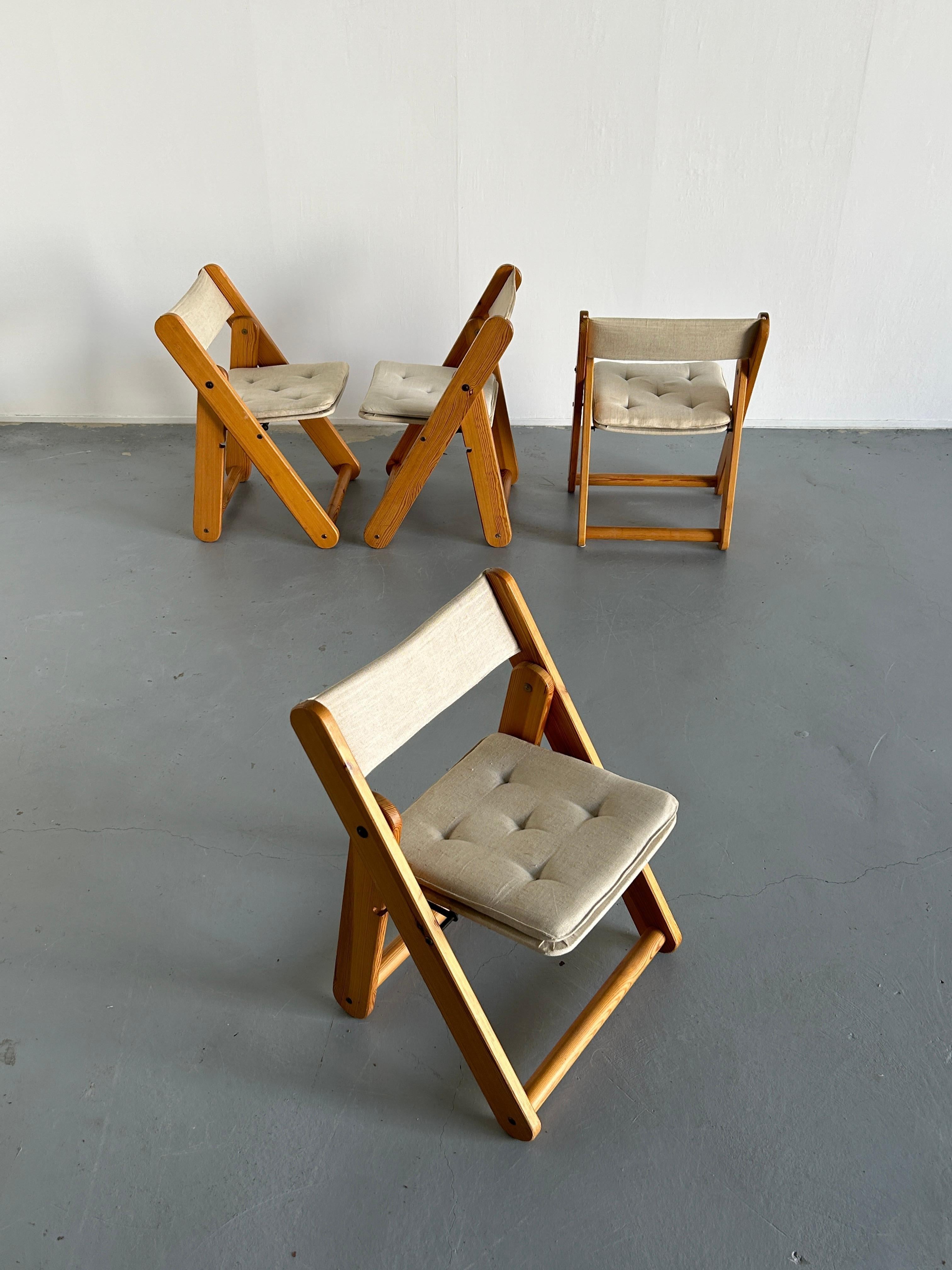 Scandinavian Modern Vintage Solid Pine Kon-Tiki Folding Chairs by Gillis Lundgren for IKEA, Set of 4