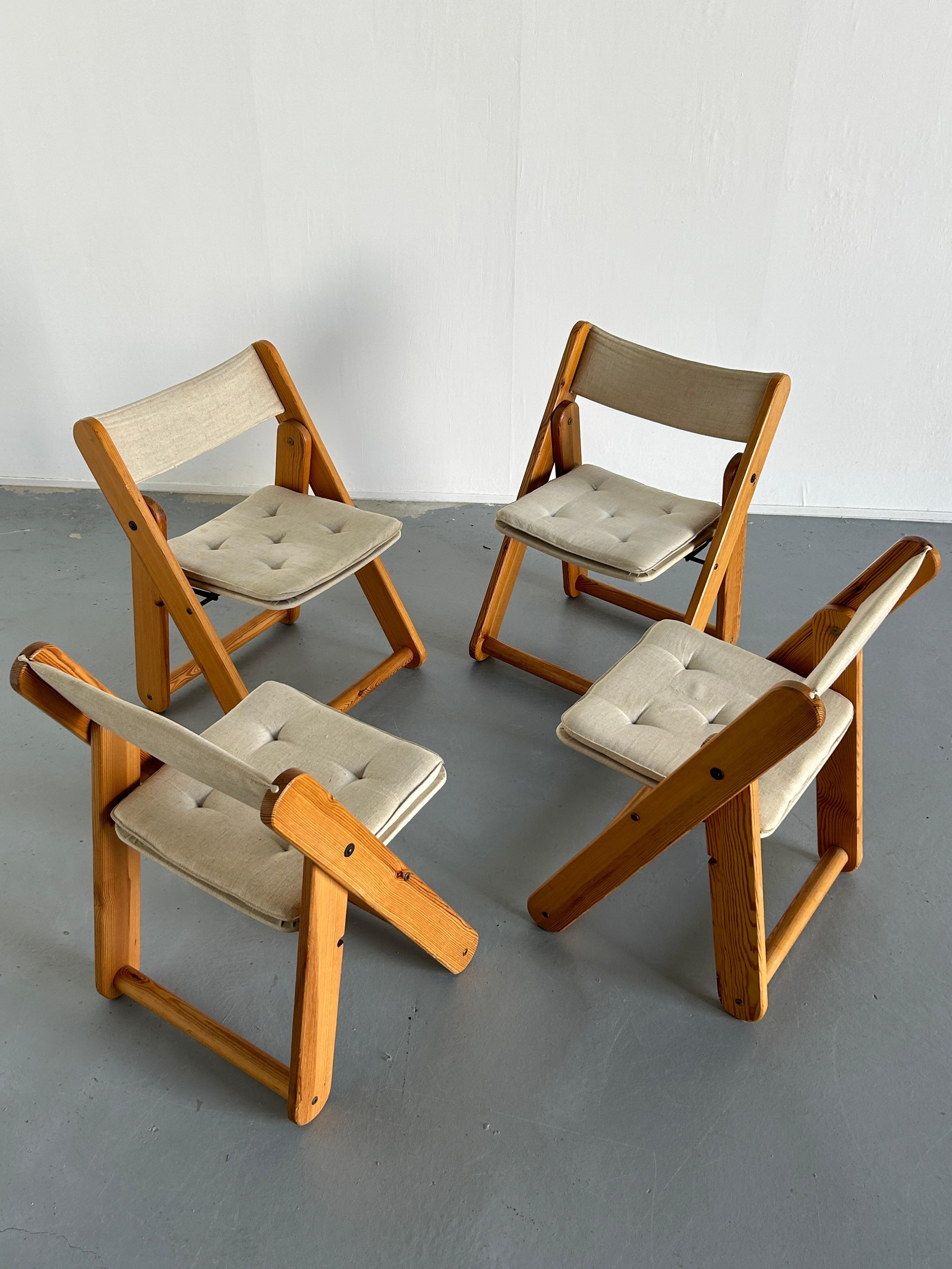 Swedish Vintage Solid Pine Kon-Tiki Folding Chairs by Gillis Lundgren for IKEA, Set of 4