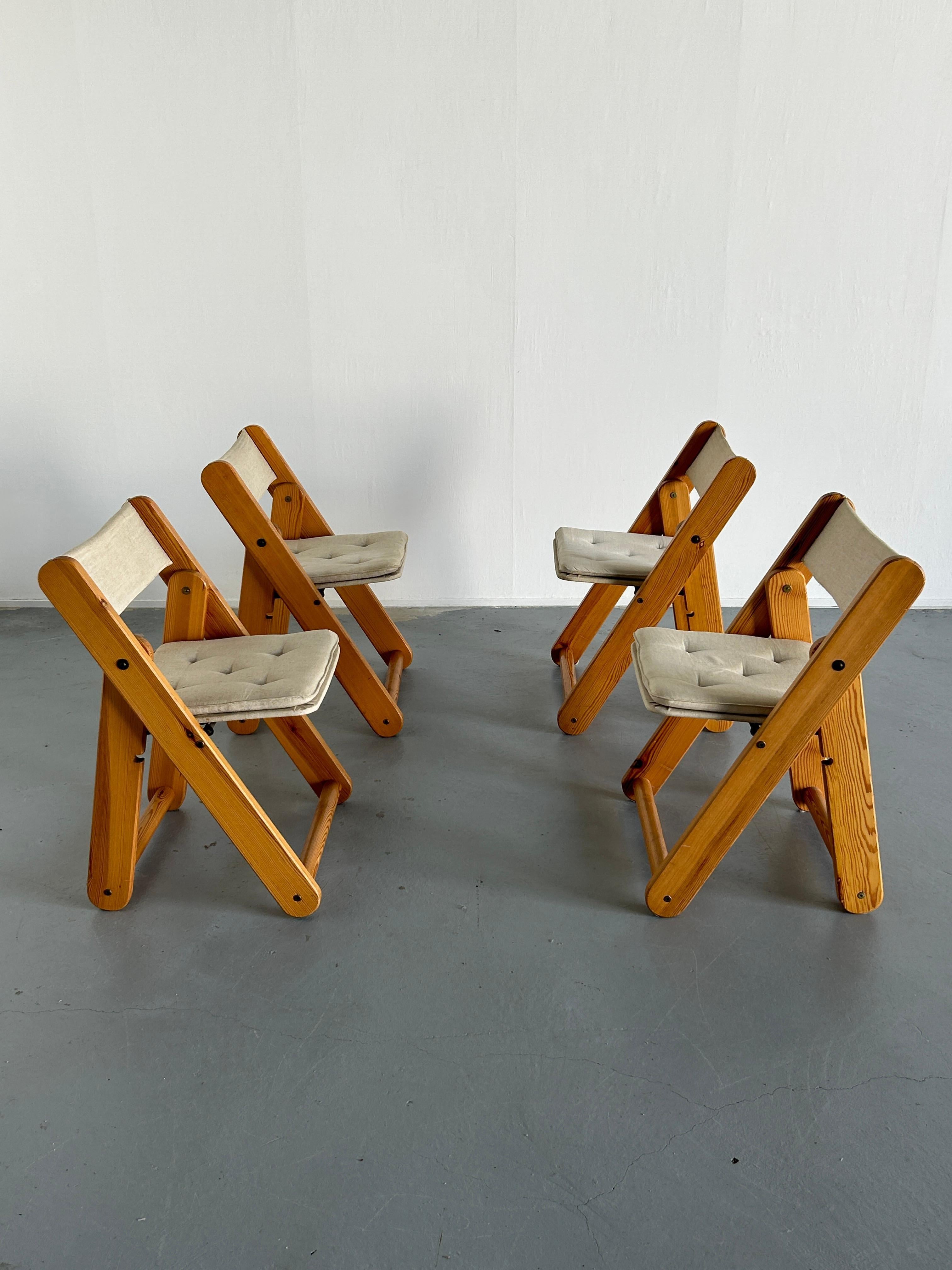 Vintage Solid Pine Kon-Tiki Folding Chairs by Gillis Lundgren for IKEA, Set of 4 In Good Condition In Zagreb, HR