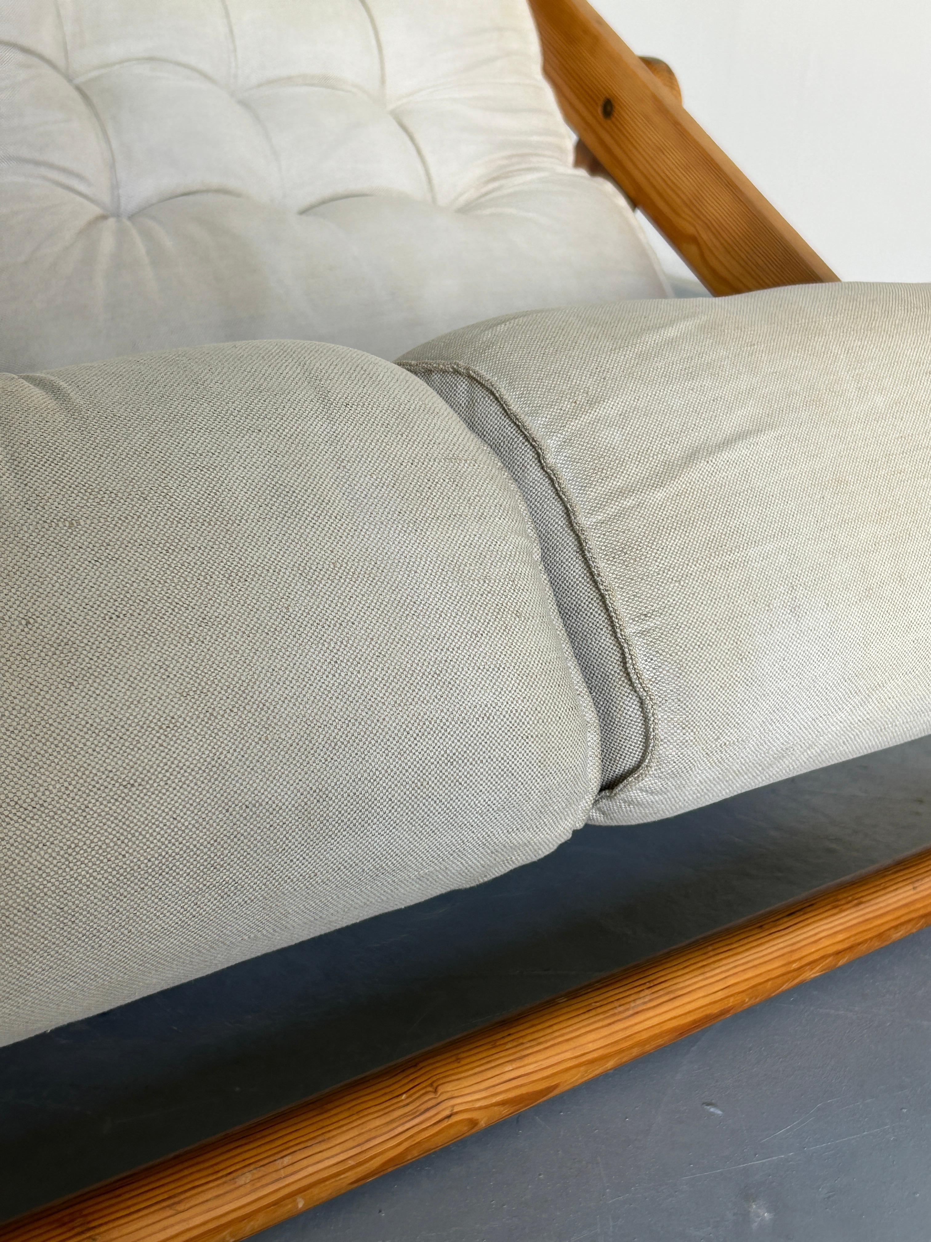 Vintage Solid Pine Kon-Tiki Folding Loveseat Lounge Sofa, Gillis Lundgren, Ikea 1