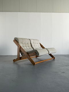 Vintage Solid Pine Kon-Tiki Folding Loveseat Lounge Sofa, Gillis Lundgren, Ikea