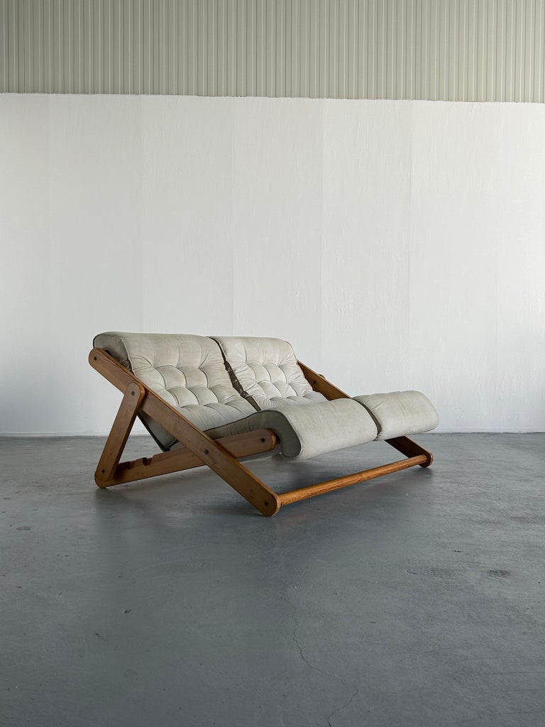 Vintage Solid Pine Kon-Tiki Folding Loveseat Lounge Sofa, Gillis Lundgren,  Ikea