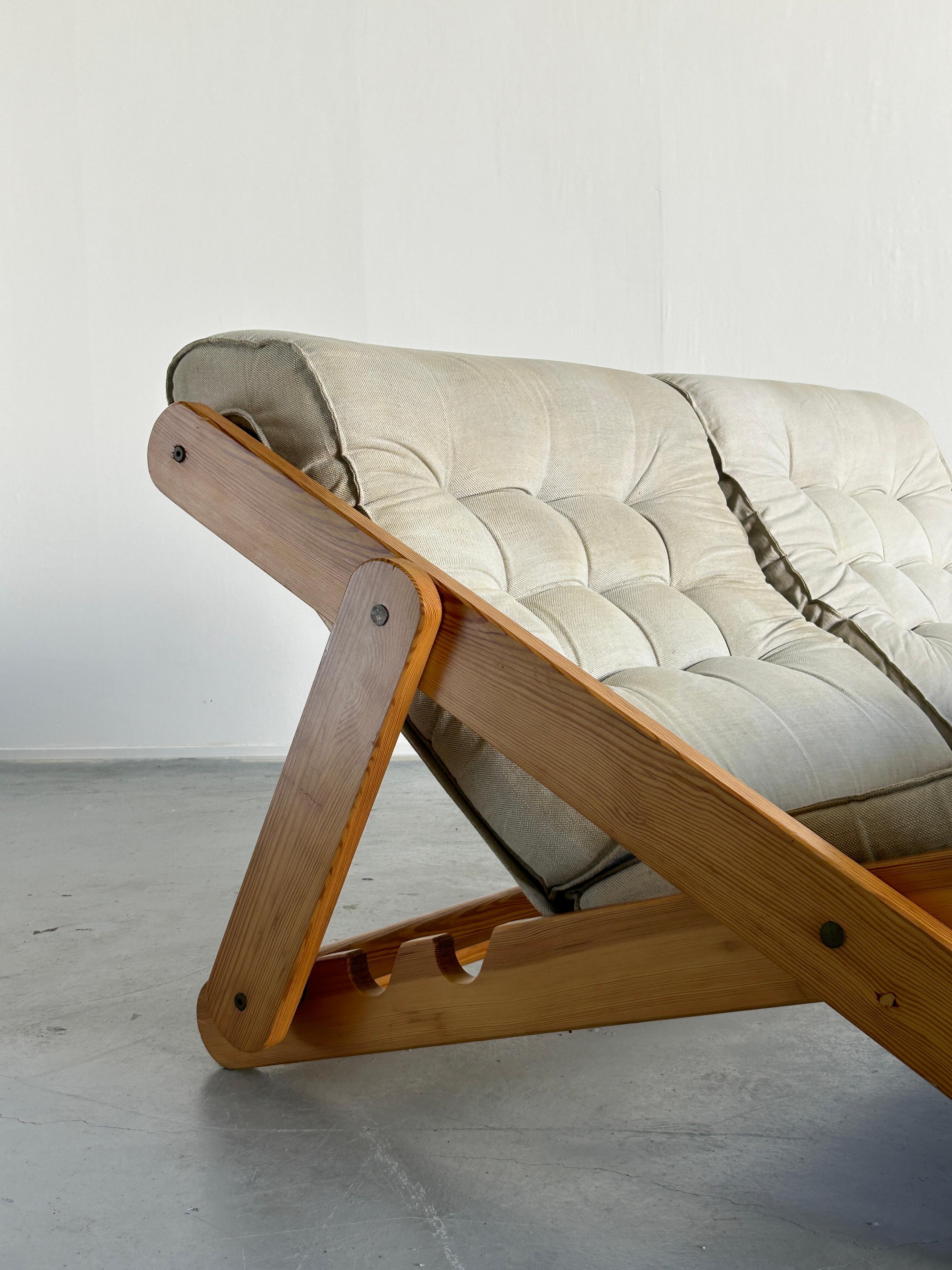 Swedish Vintage Solid Pine Kon-Tiki Folding Loveseat Lounge Sofa, Gillis Lundgren, Ikea