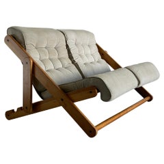 Vintage Solid Pine Kon-Tiki Folding Loveseat Lounge Sofa, Gillis Lundgren, Ikea