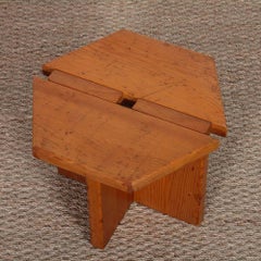 Vintage solid pine stool attributed to René Martin, 1960