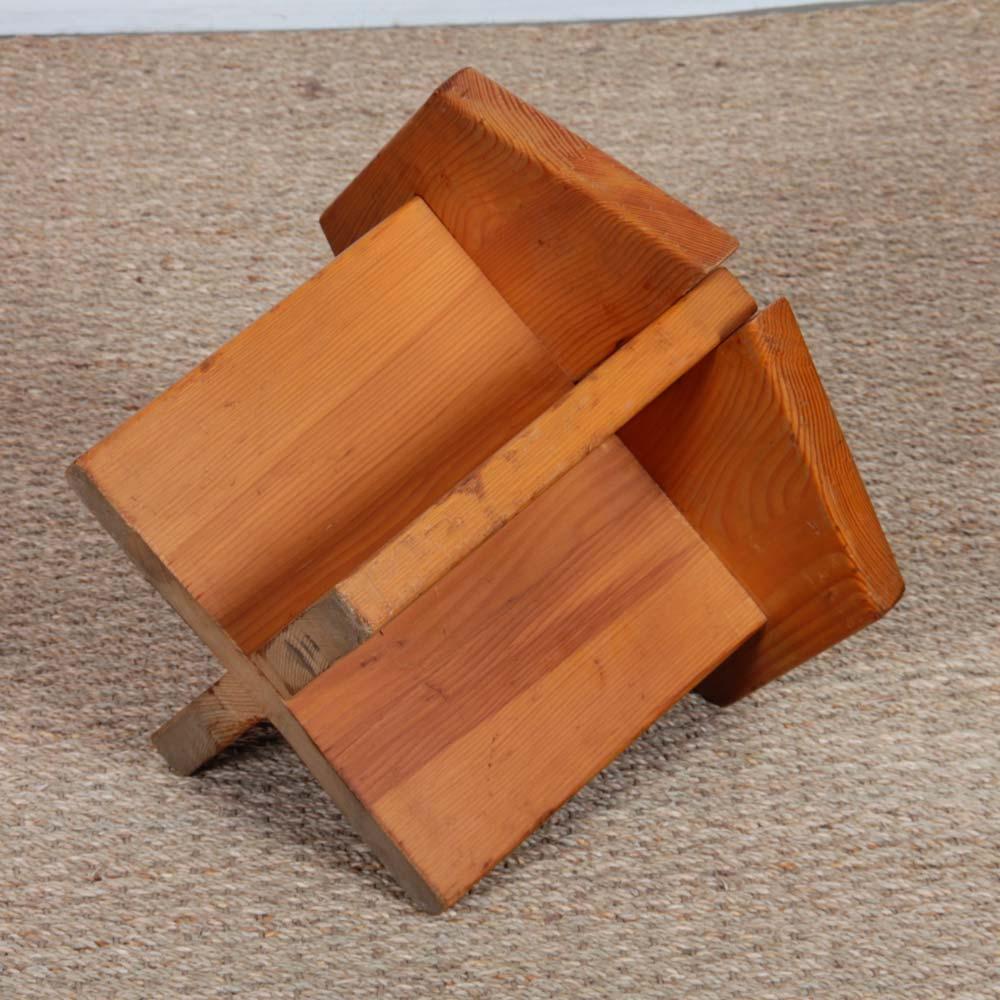 Pine Vintage solid pine stool attributed to René Martin, 1960 For Sale