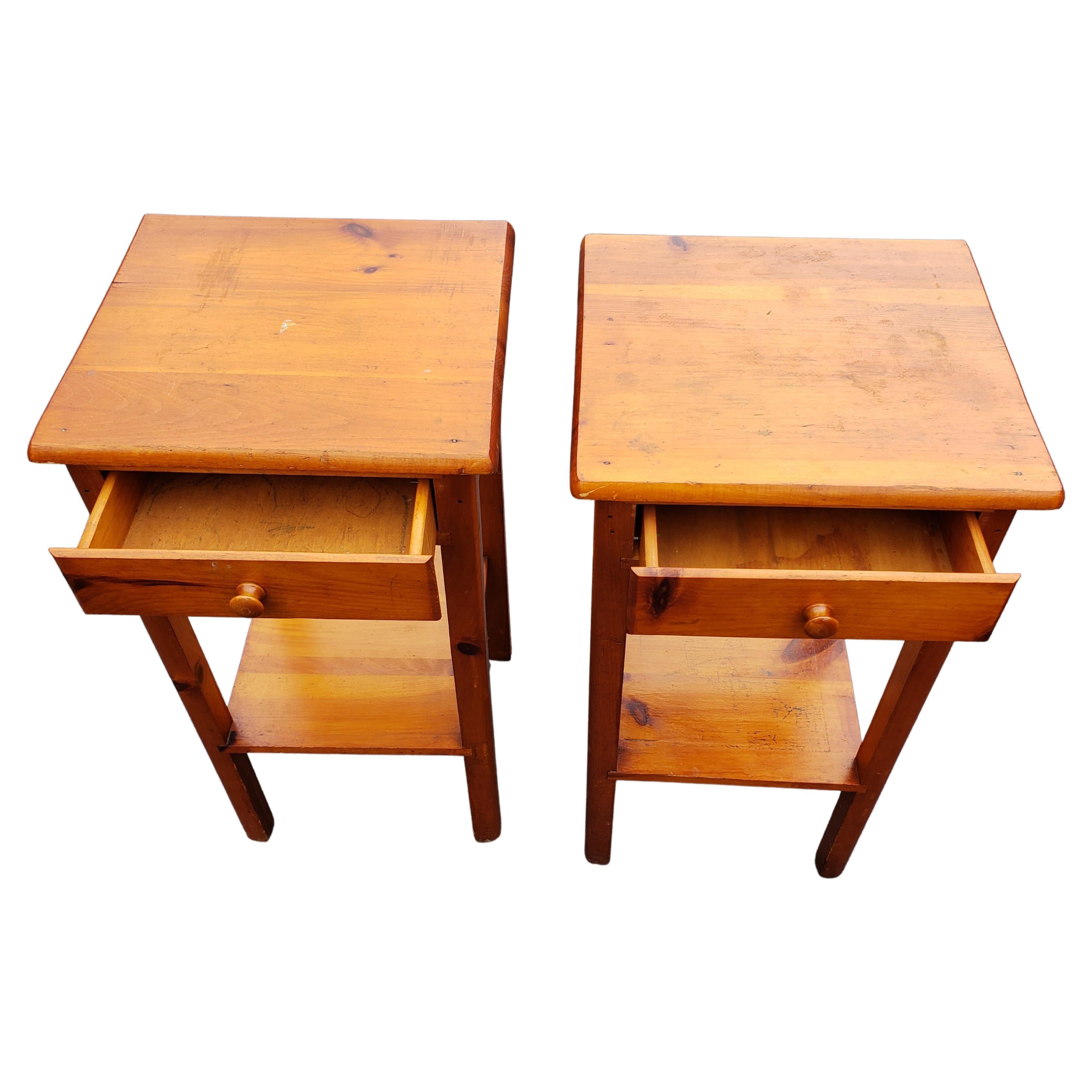 Vintage Solid Pine Tables, Sides or Nightstands, Circa 1970s, a Pair In Good Condition In Germantown, MD